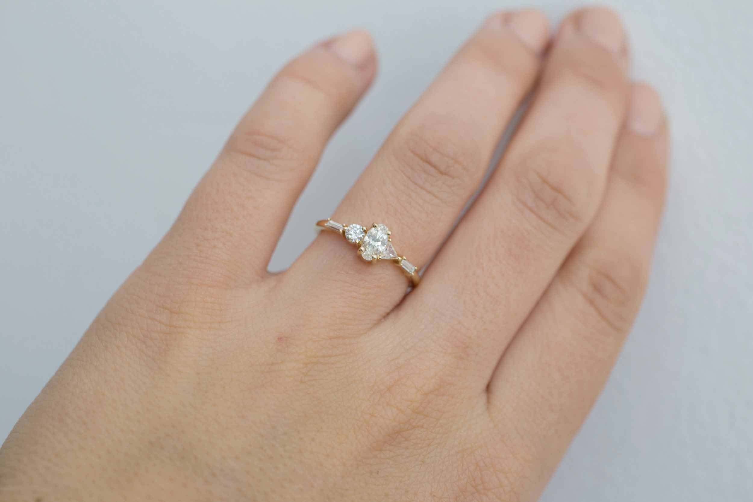 Oval Diamond Geometric Cluster Ring | Engagement Ring | 14k Recycled Gold | One of a Kind