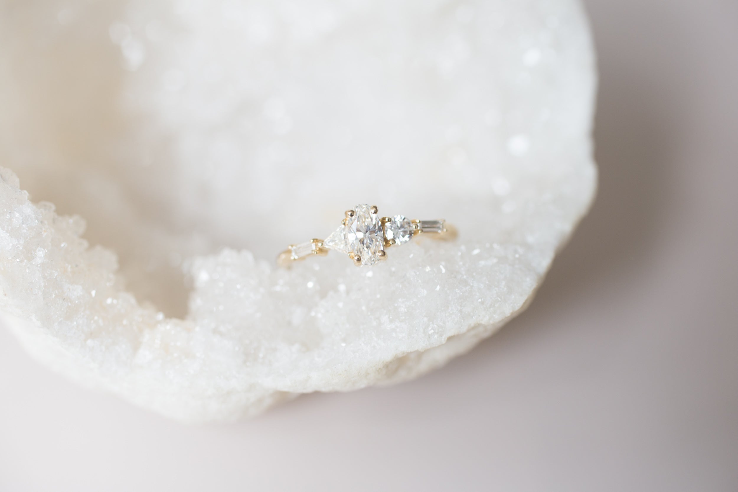Oval Diamond Geometric Cluster Ring | Engagement Ring | 14k Recycled Gold | One of a Kind