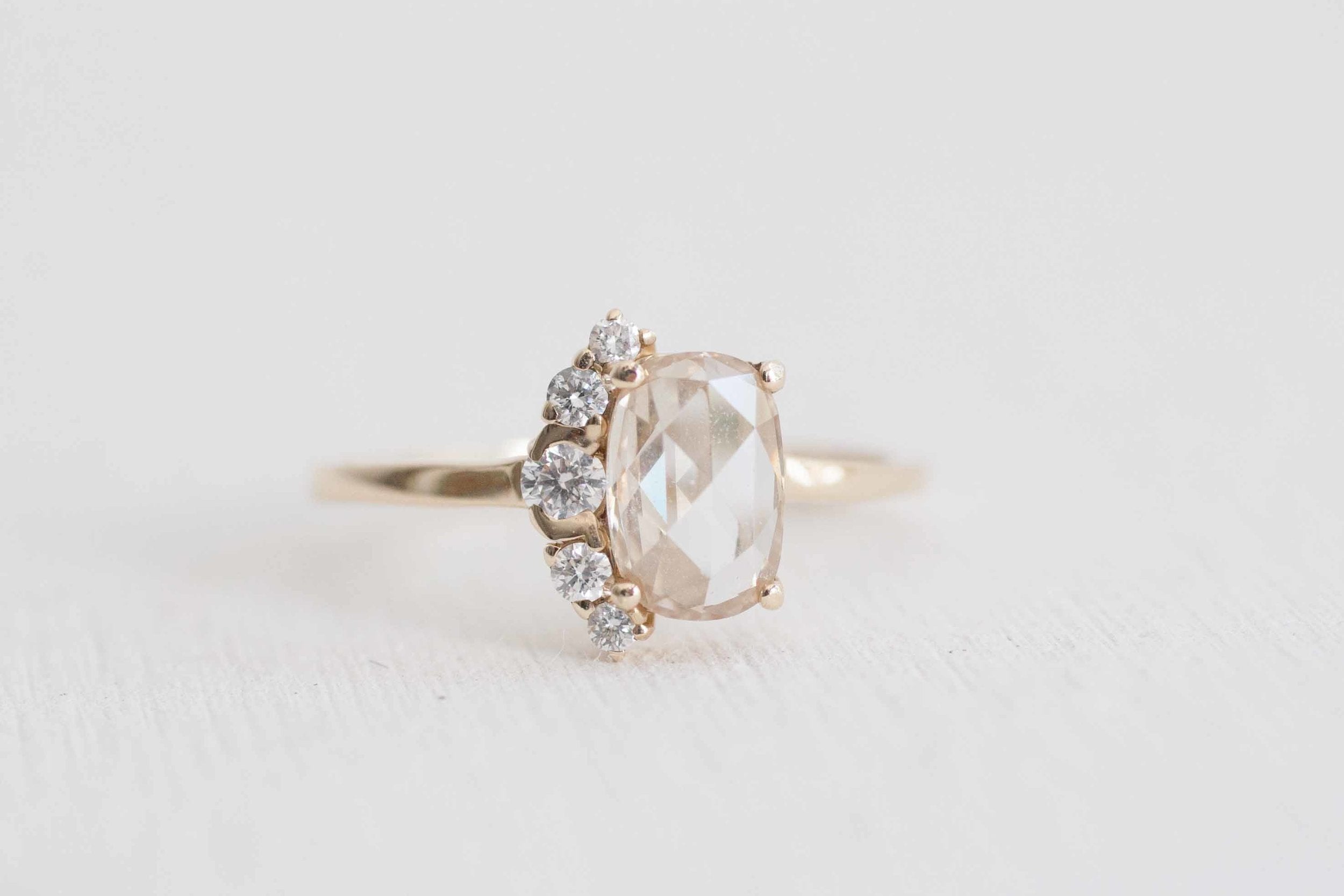 Champagne Oval Rose Cut Diamond + Diamond Cluster Engagement Ring | 14k Recycled Gold | One of a Kind