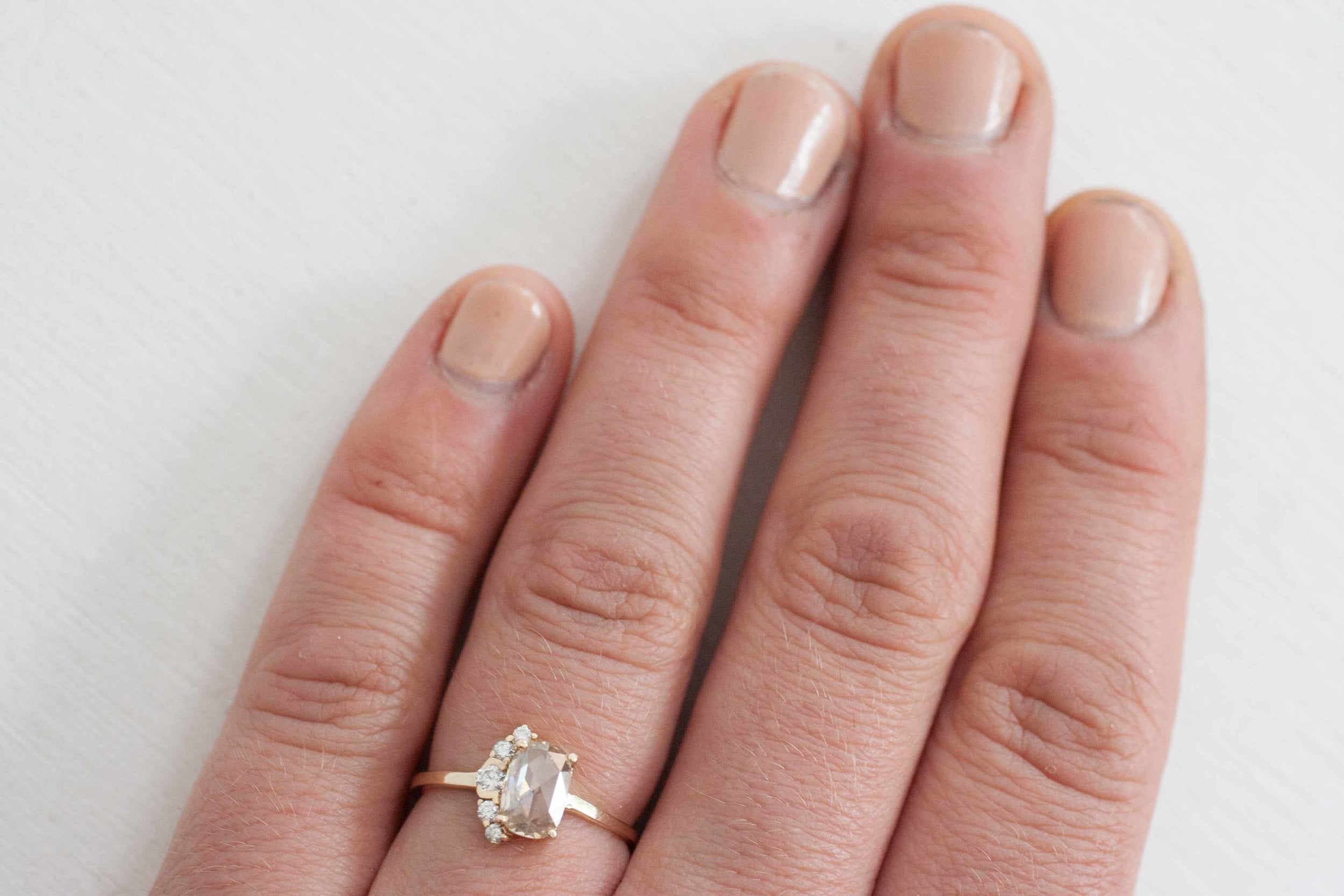 Champagne Oval Rose Cut Diamond + Diamond Cluster Engagement Ring | 14k Recycled Gold | One of a Kind