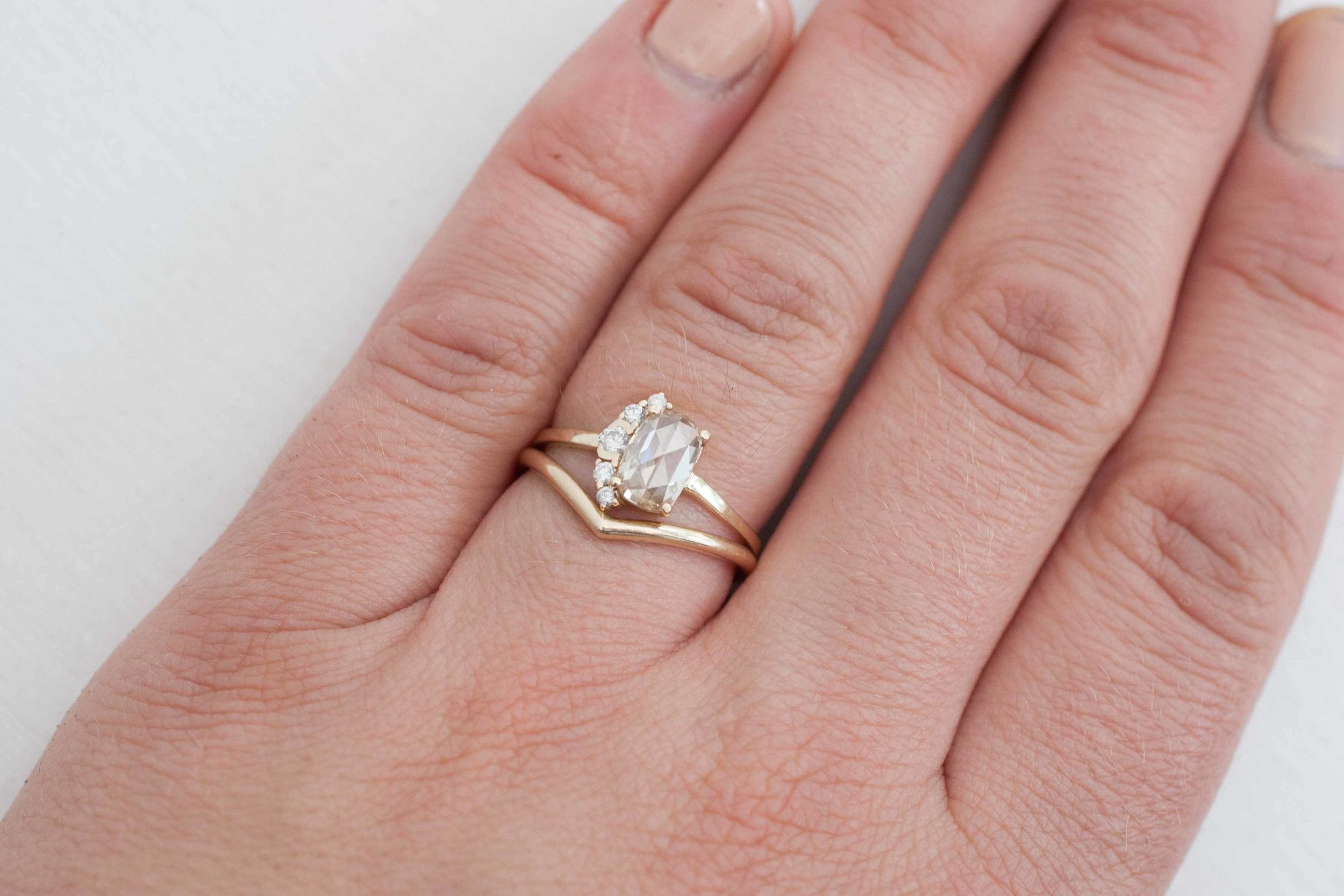 Champagne Oval Rose Cut Diamond + Diamond Cluster Engagement Ring | 14k Recycled Gold | One of a Kind