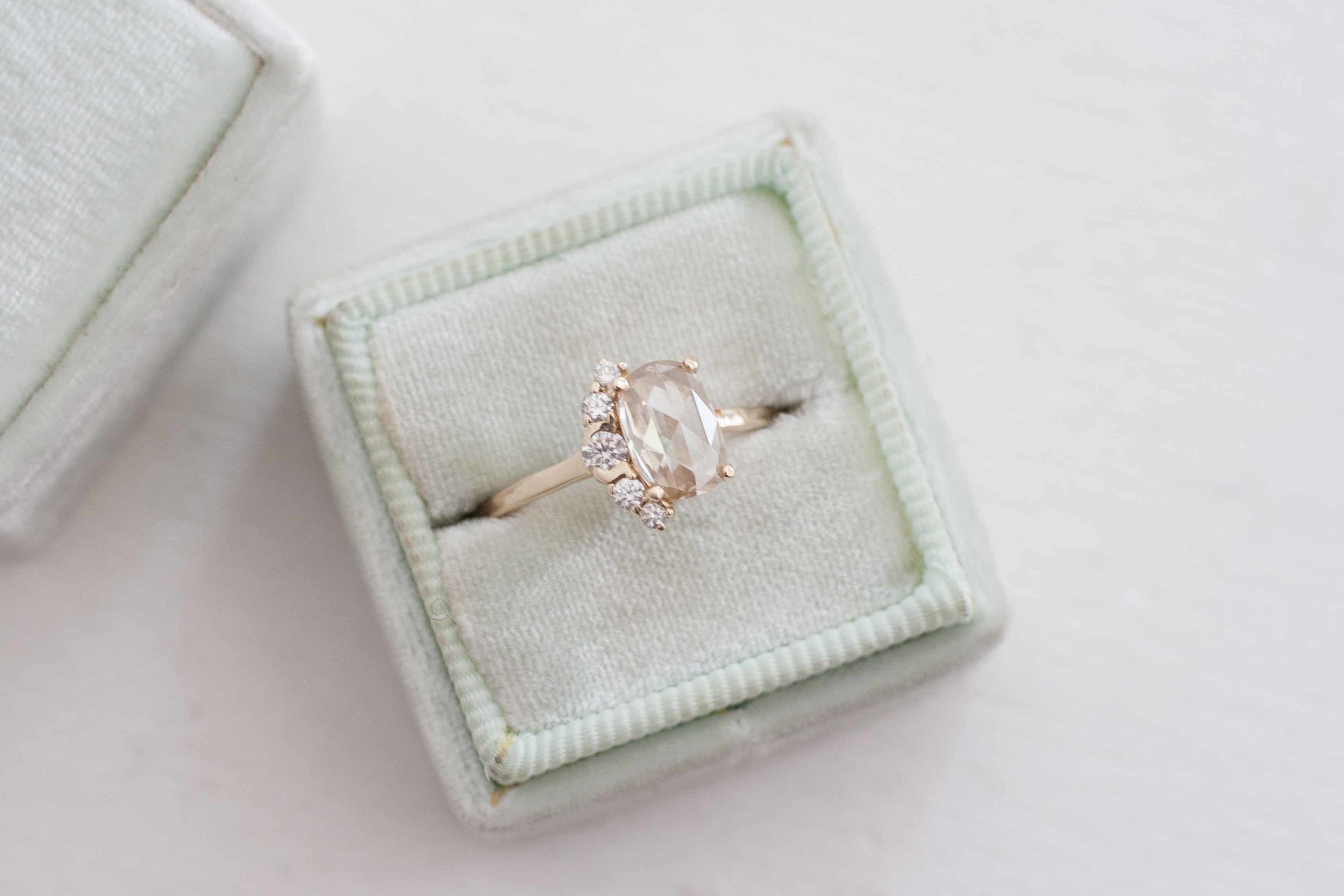 Champagne Oval Rose Cut Diamond + Diamond Cluster Engagement Ring | 14k Recycled Gold | One of a Kind