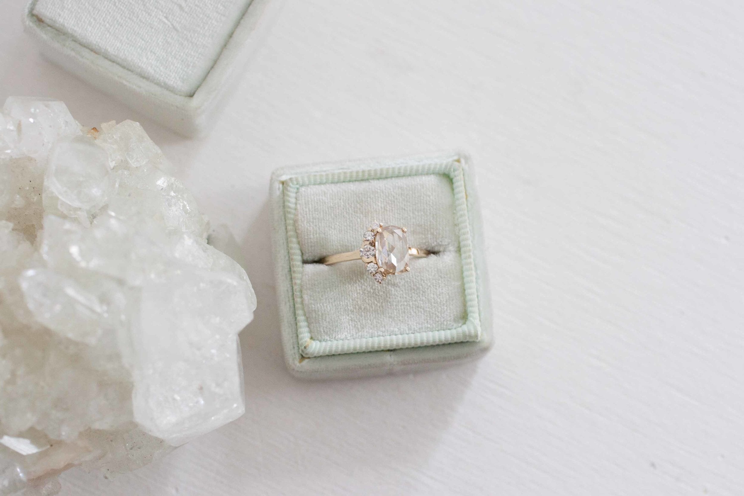 Champagne Oval Rose Cut Diamond + Diamond Cluster Engagement Ring | 14k Recycled Gold | One of a Kind