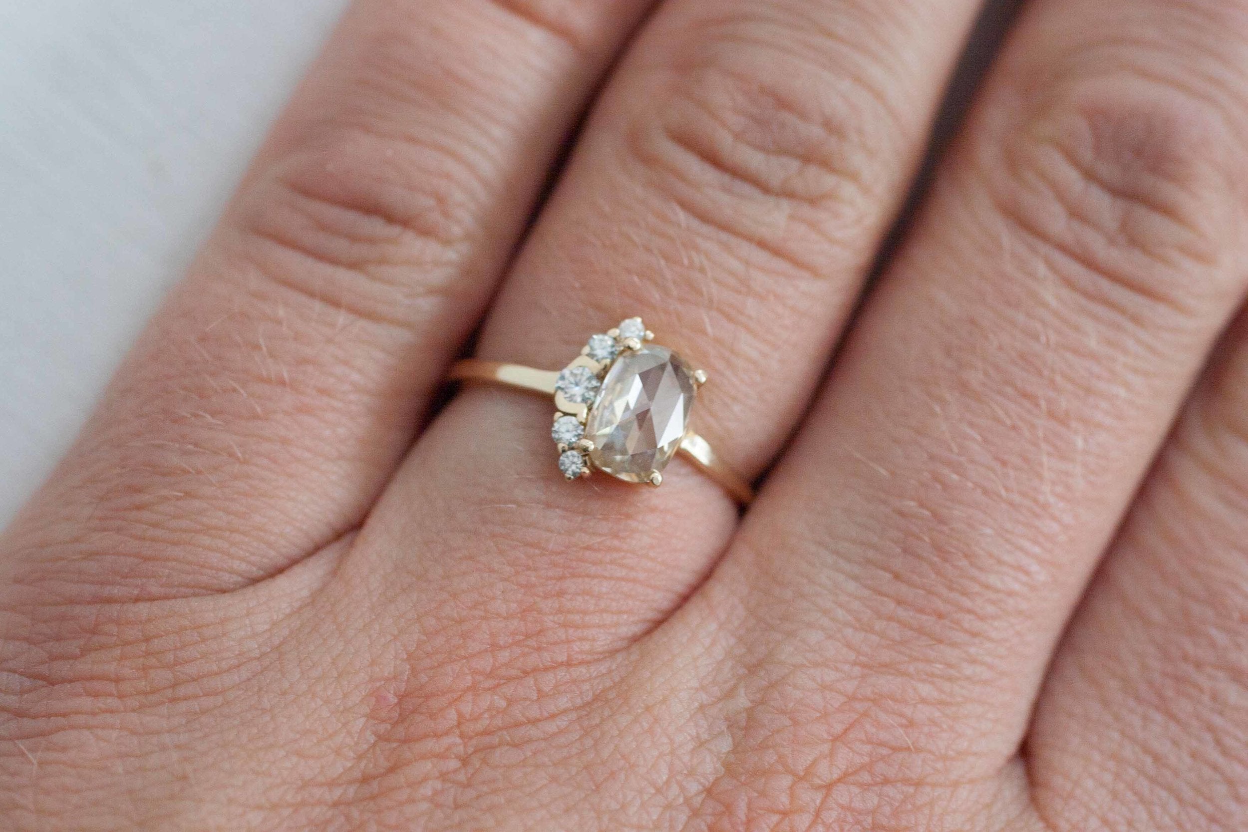 Champagne Oval Rose Cut Diamond + Diamond Cluster Engagement Ring | 14k Recycled Gold | One of a Kind