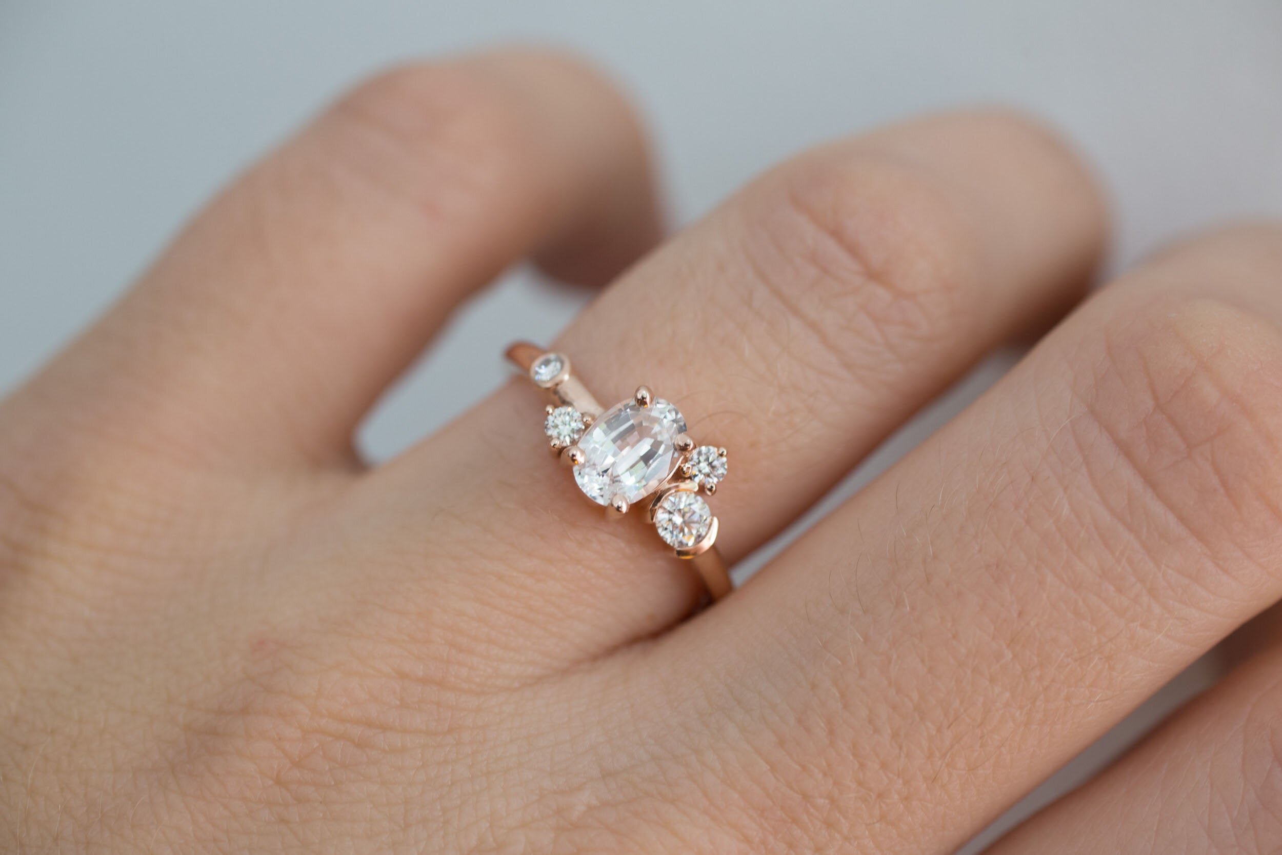 Mae Ring | Oval White Sapphire + Diamond Cluster Engagement Ring | 14k Recycled Rose Gold
