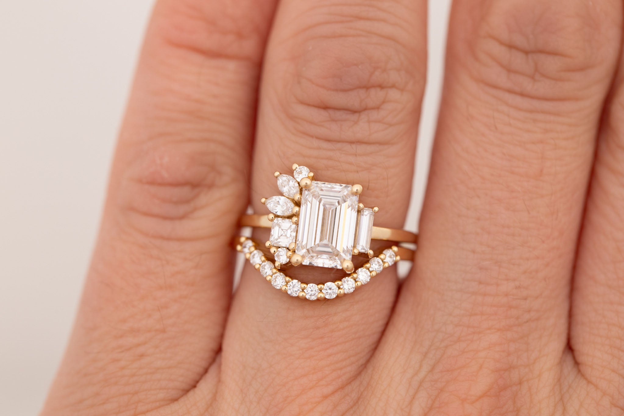 Paloma Ring | Lab Emerald Cut Diamond + Diamond Cluster Engagement Ring 2.25 ct | 14k Recycled Gold | One of a Kind