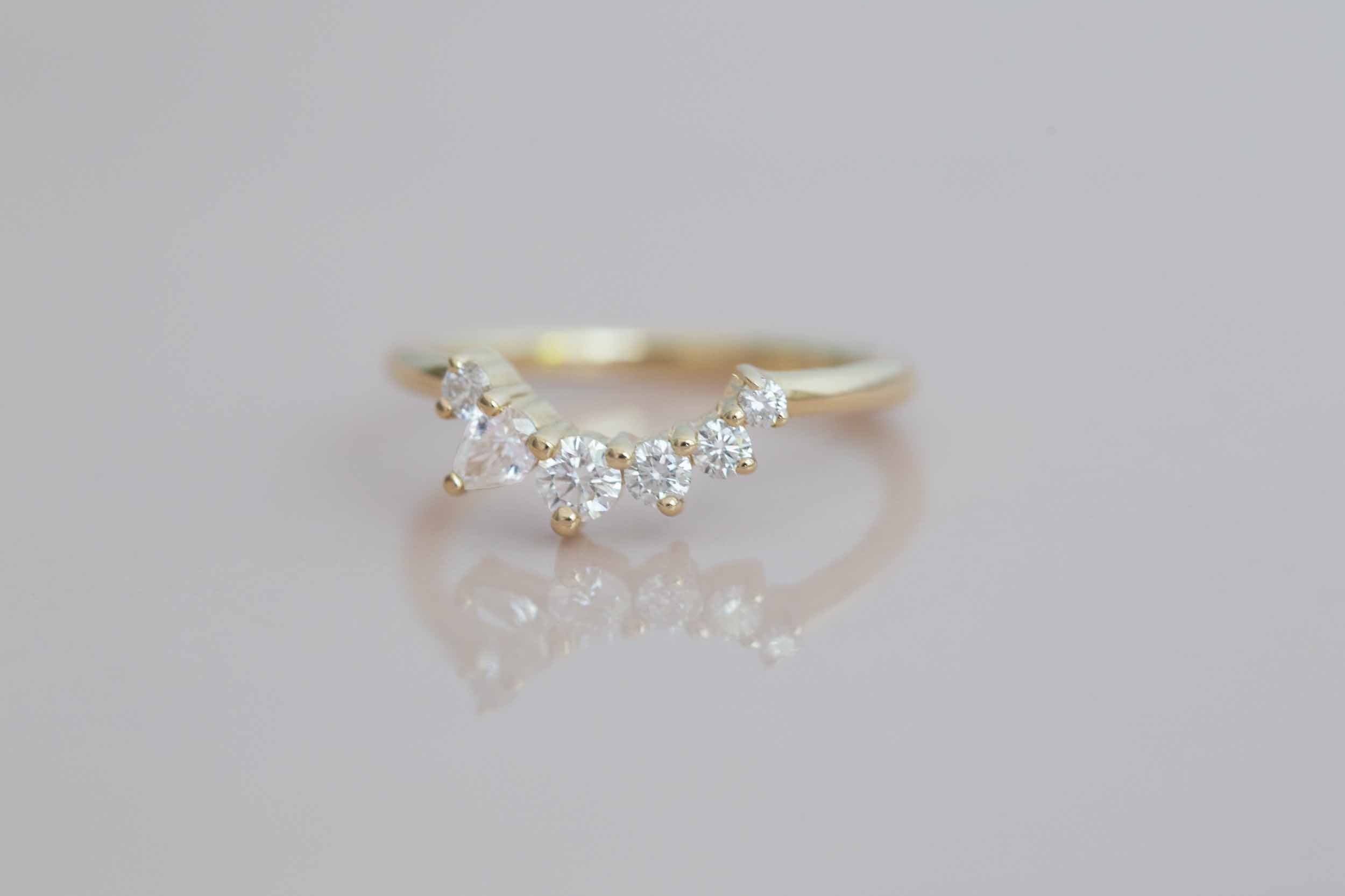 Pear + Round Diamond Curve Band | 14k Recycled Gold