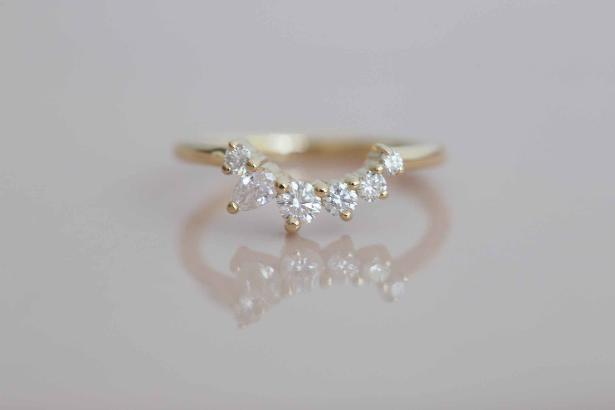 Pear + Round Diamond Curve Band | 14k Recycled Gold