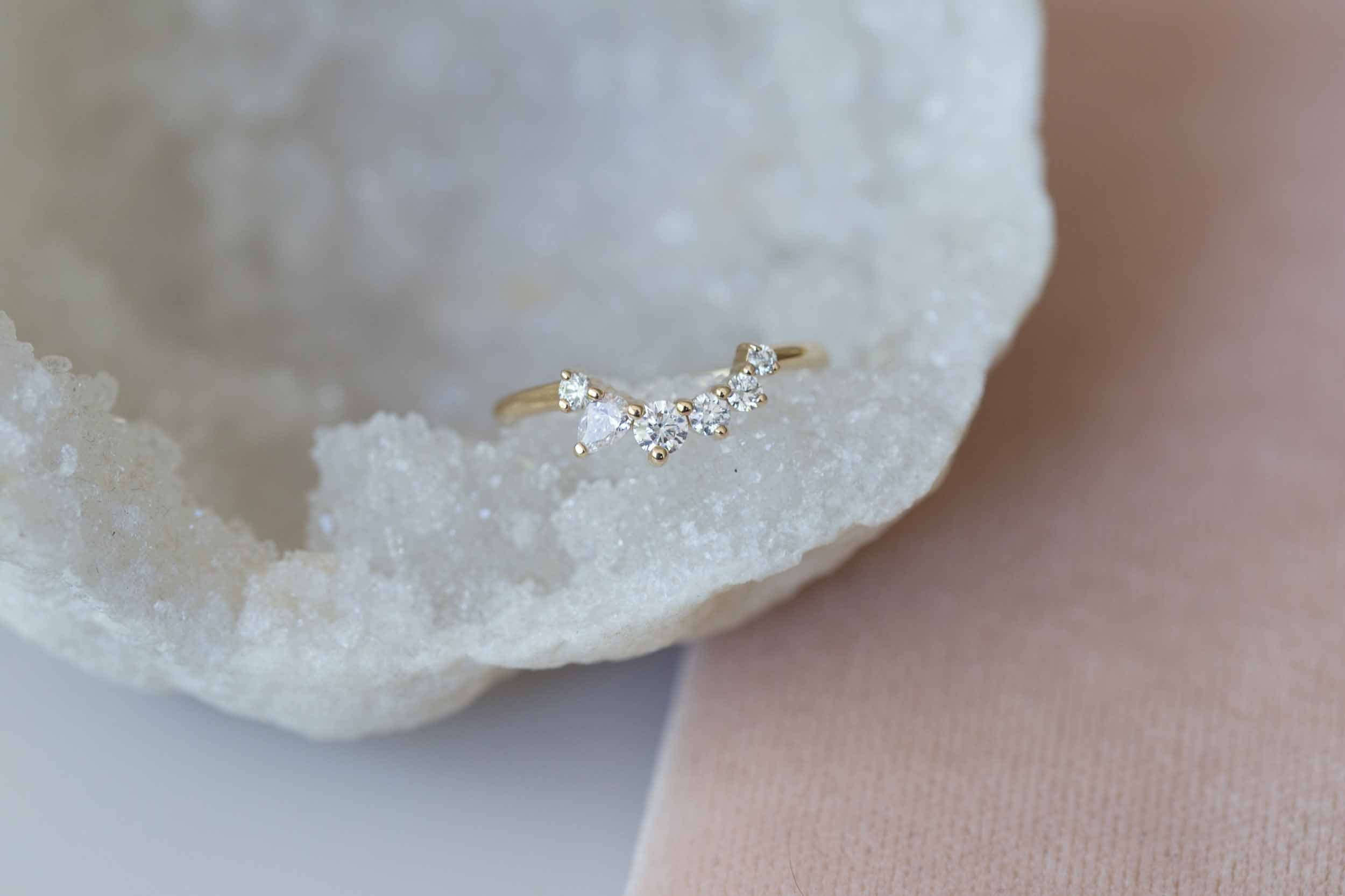 Pear + Round Diamond Curve Band | 14k Recycled Gold