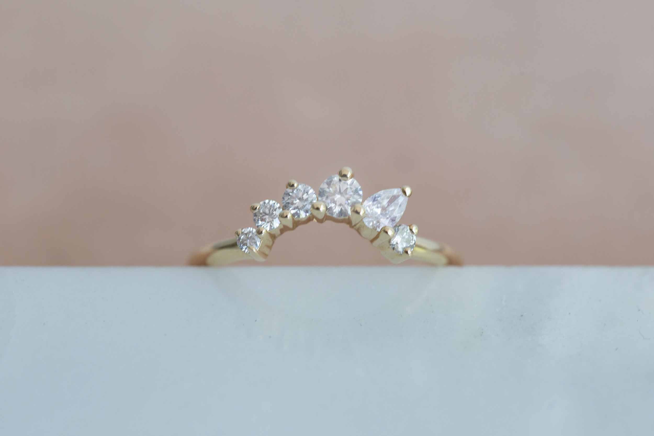 Pear + Round Diamond Curve Band | 14k Recycled Gold