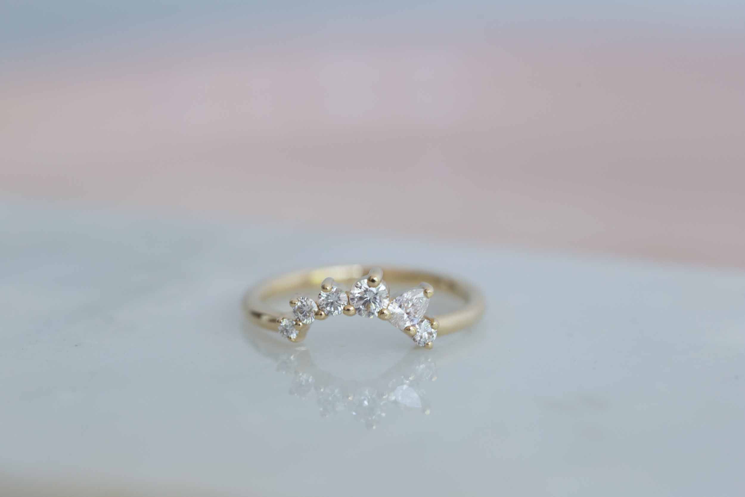 Pear + Round Diamond Curve Band | 14k Recycled Gold