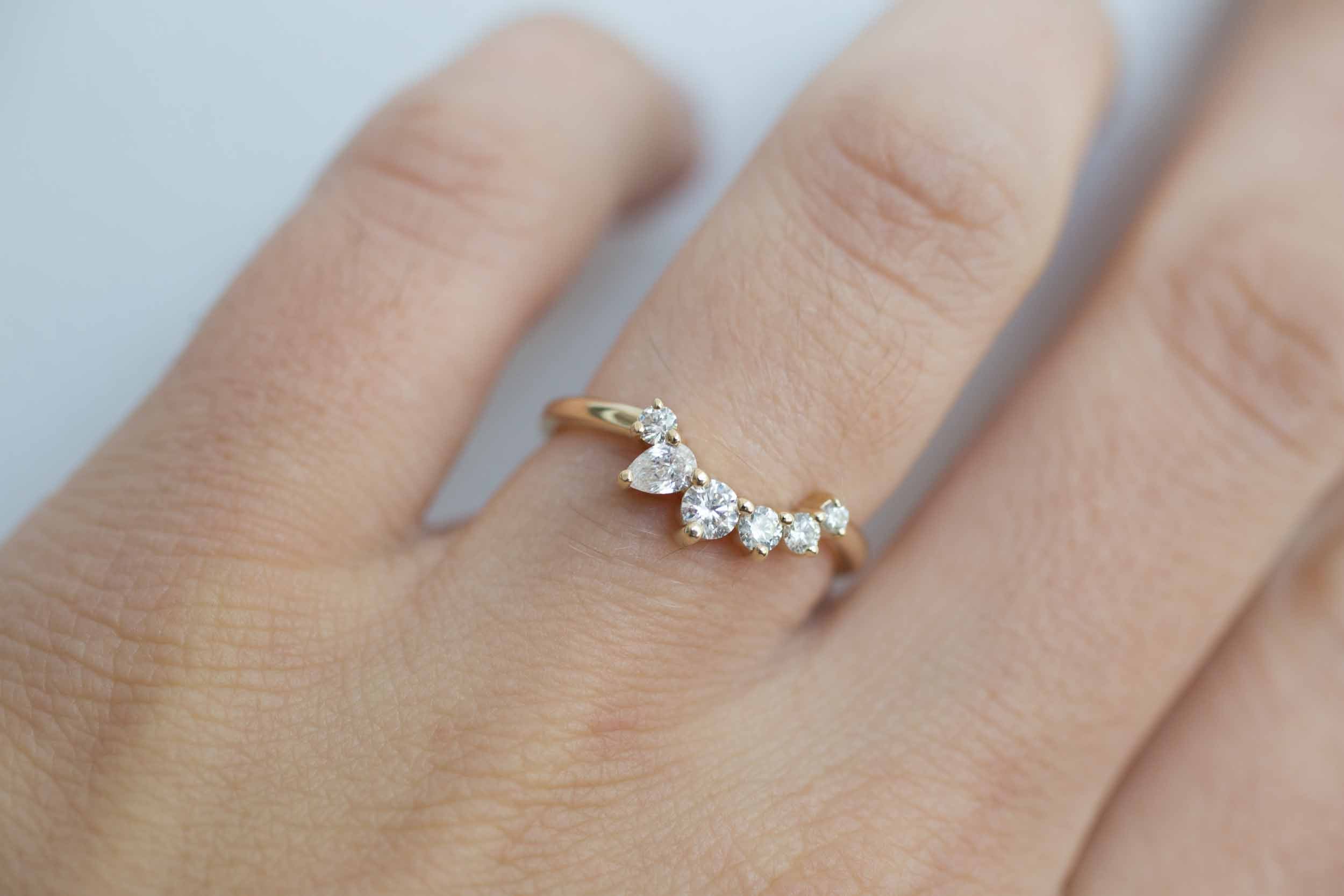 Pear + Round Diamond Curve Band | 14k Recycled Gold