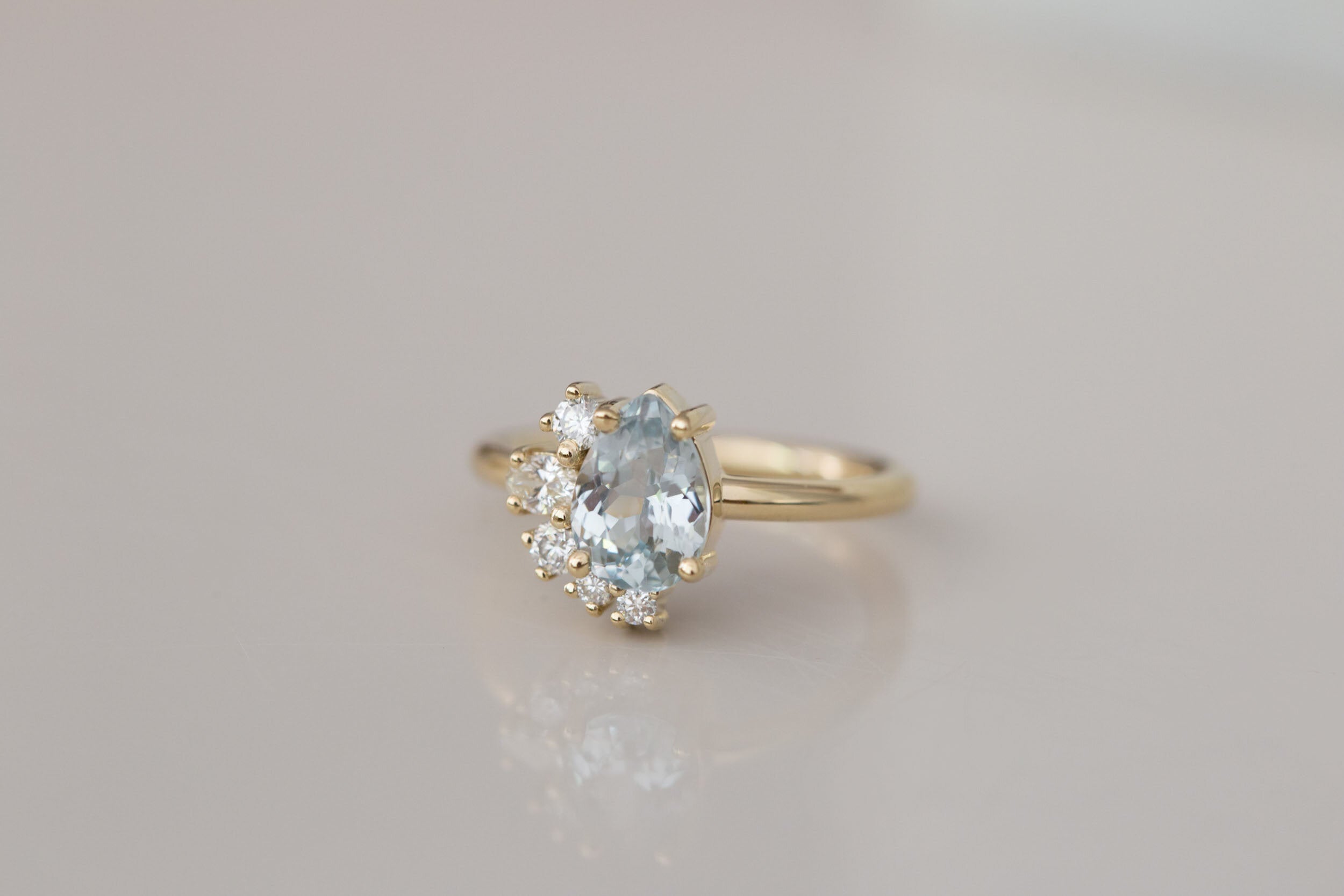 Evaline Ring | Pear Cut Sapphire Asymmetrical Diamond Cluster | 14k Recycled Gold | One of a Kind