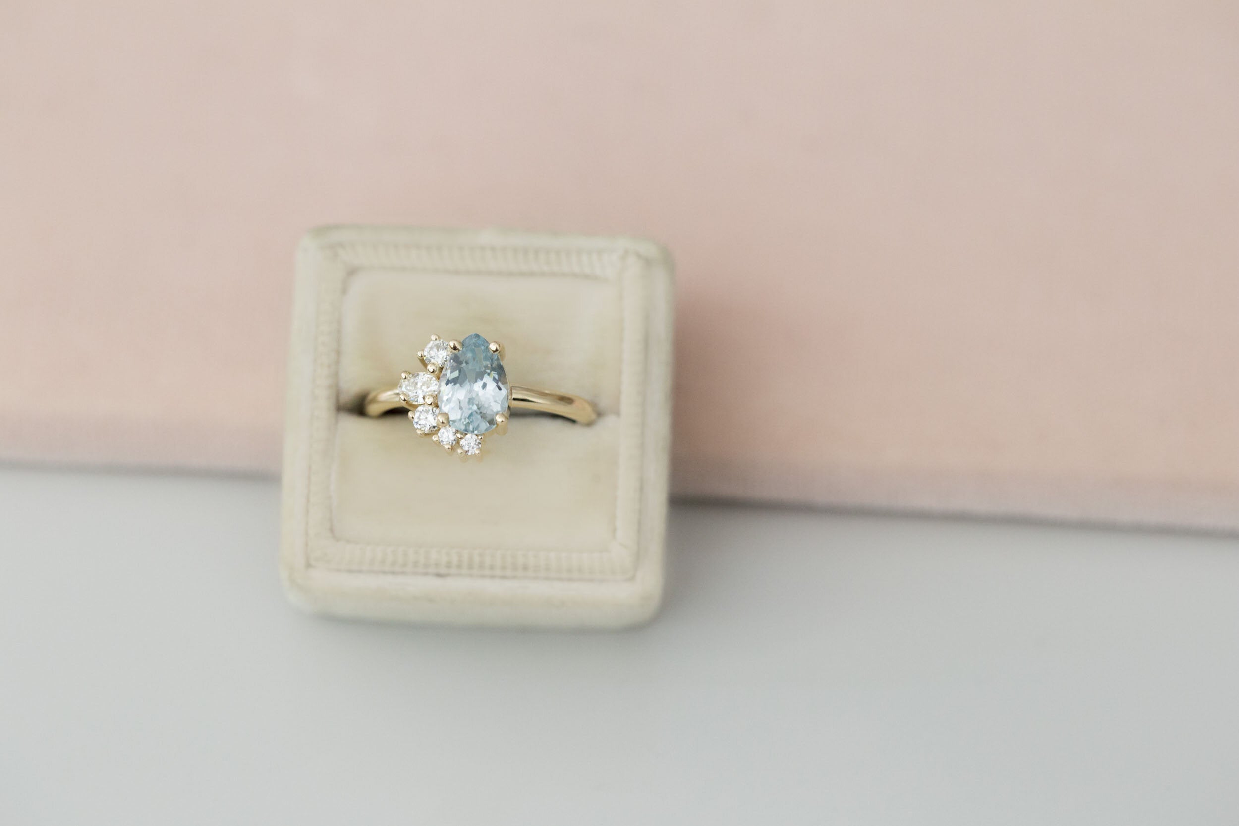 Evaline Ring | Pear Cut Sapphire Asymmetrical Diamond Cluster | 14k Recycled Gold | One of a Kind