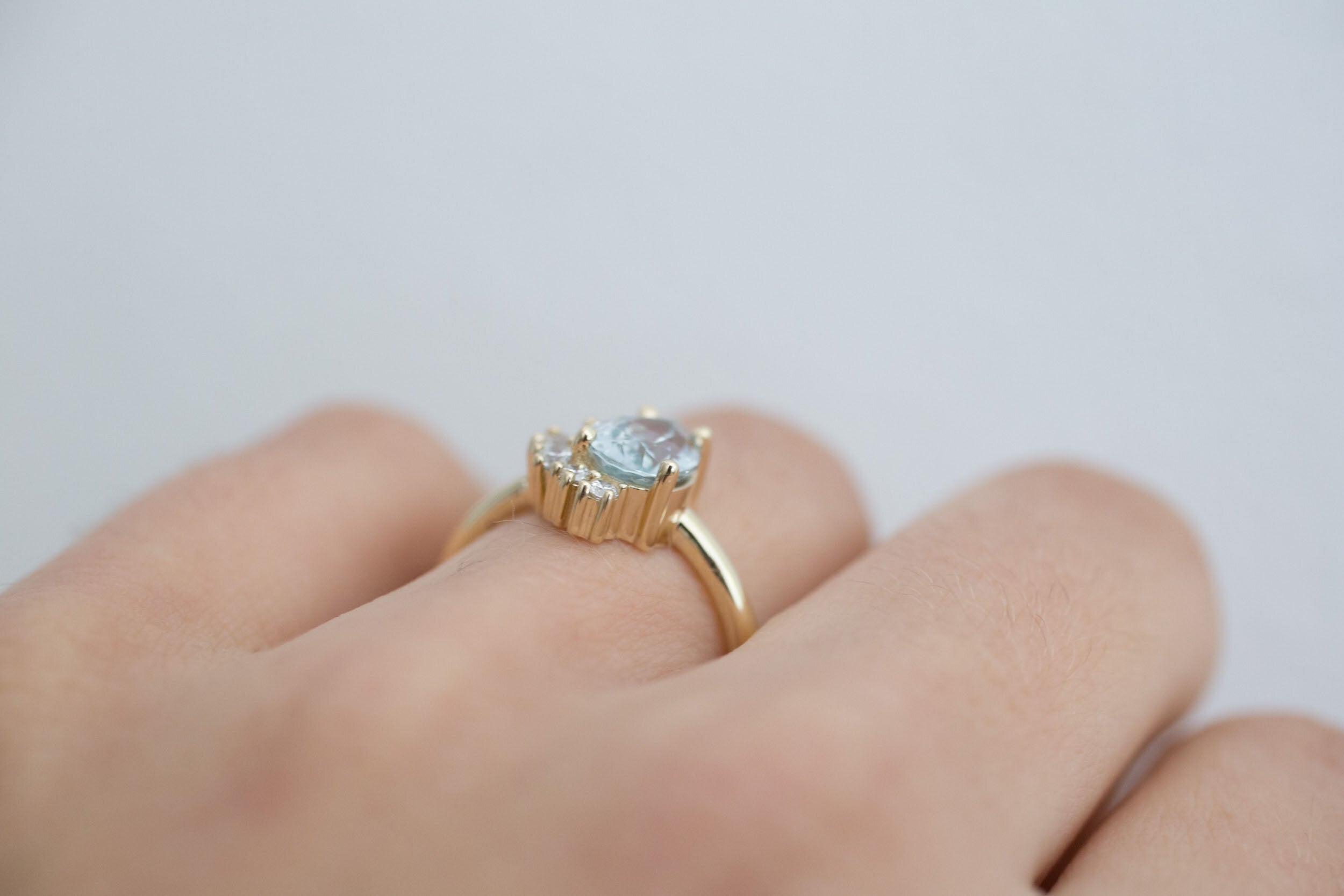 Evaline Ring | Pear Cut Sapphire Asymmetrical Diamond Cluster | 14k Recycled Gold | One of a Kind