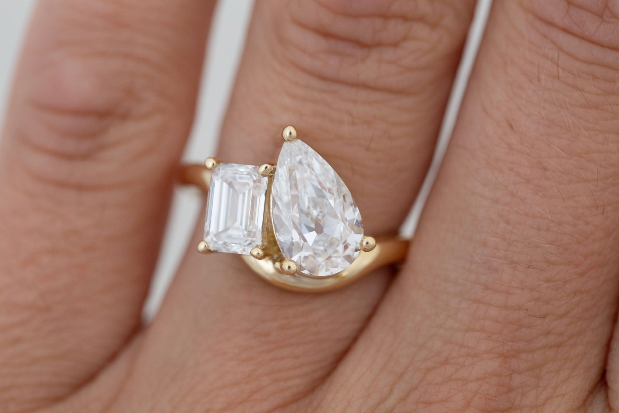 Townes Ring | Lab Pear Cut + Emerald Cut Diamond Curved Band Engagement Ring + Wedding Band Set 2.35 ct | 14k Recycled Gold | One of a Kind