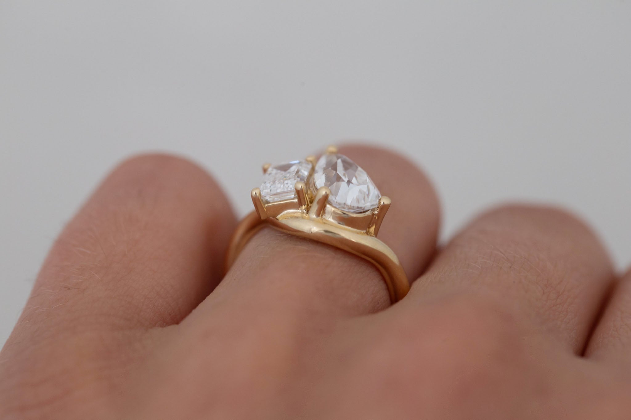 Townes Ring | Lab Pear Cut + Emerald Cut Diamond Curved Band Engagement Ring + Wedding Band Set 2.35 ct | 14k Recycled Gold | One of a Kind