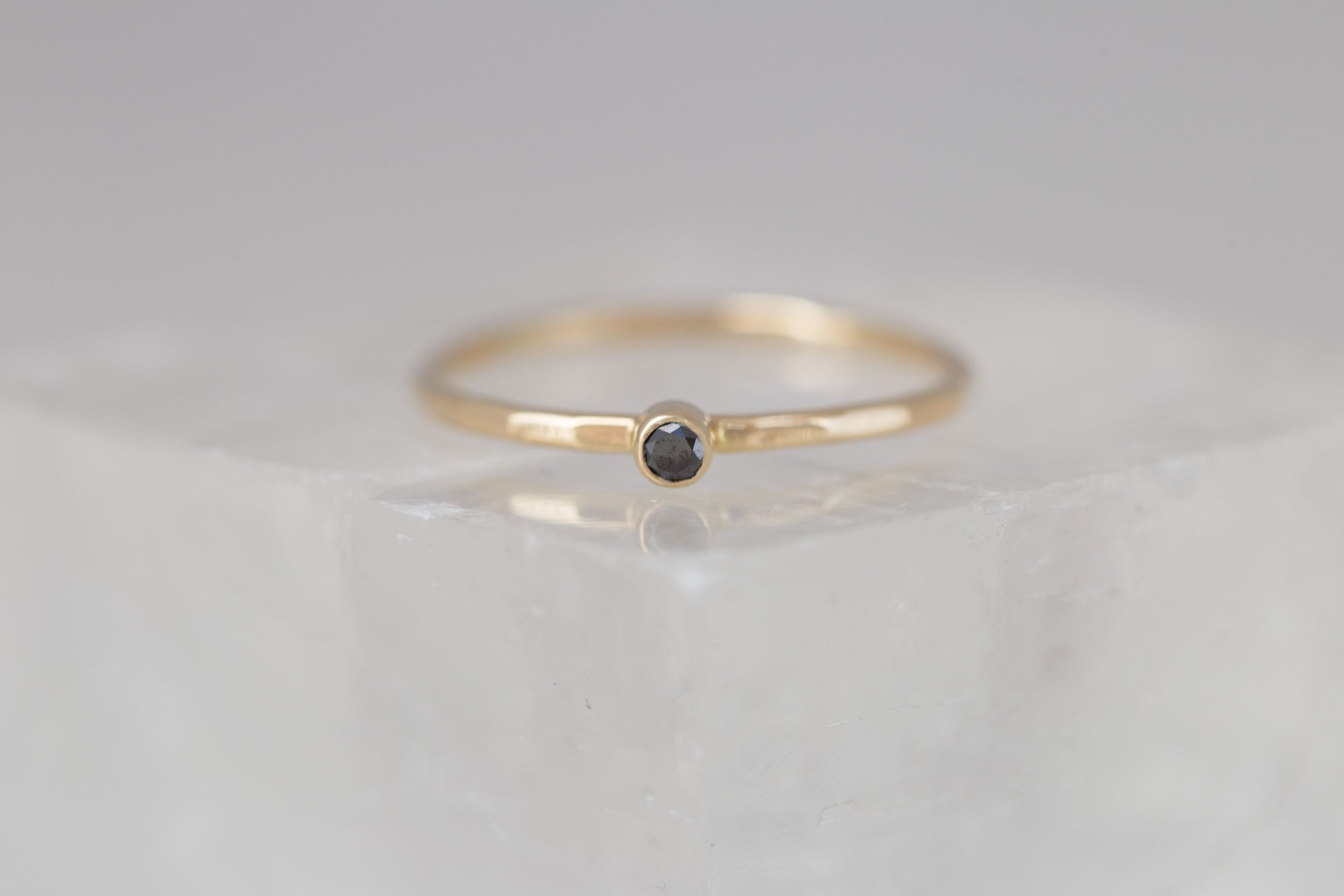 Petite Black Diamond Ring | 14k Recycled Gold