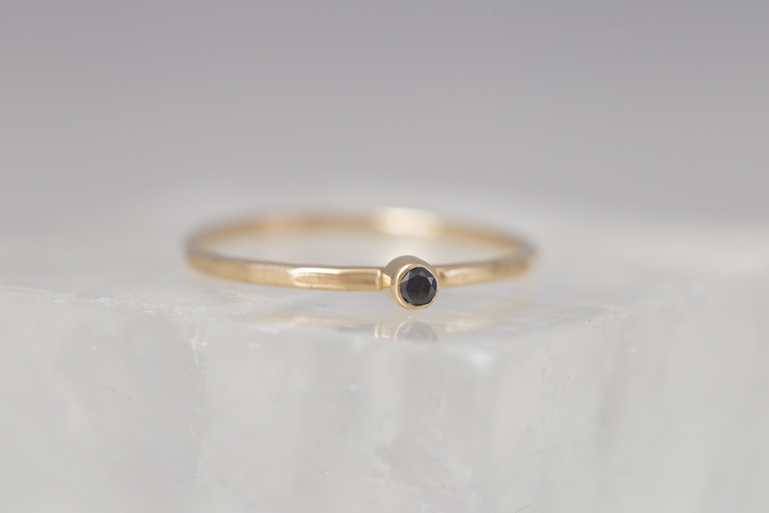 Petite Black Diamond Ring | 14k Recycled Gold
