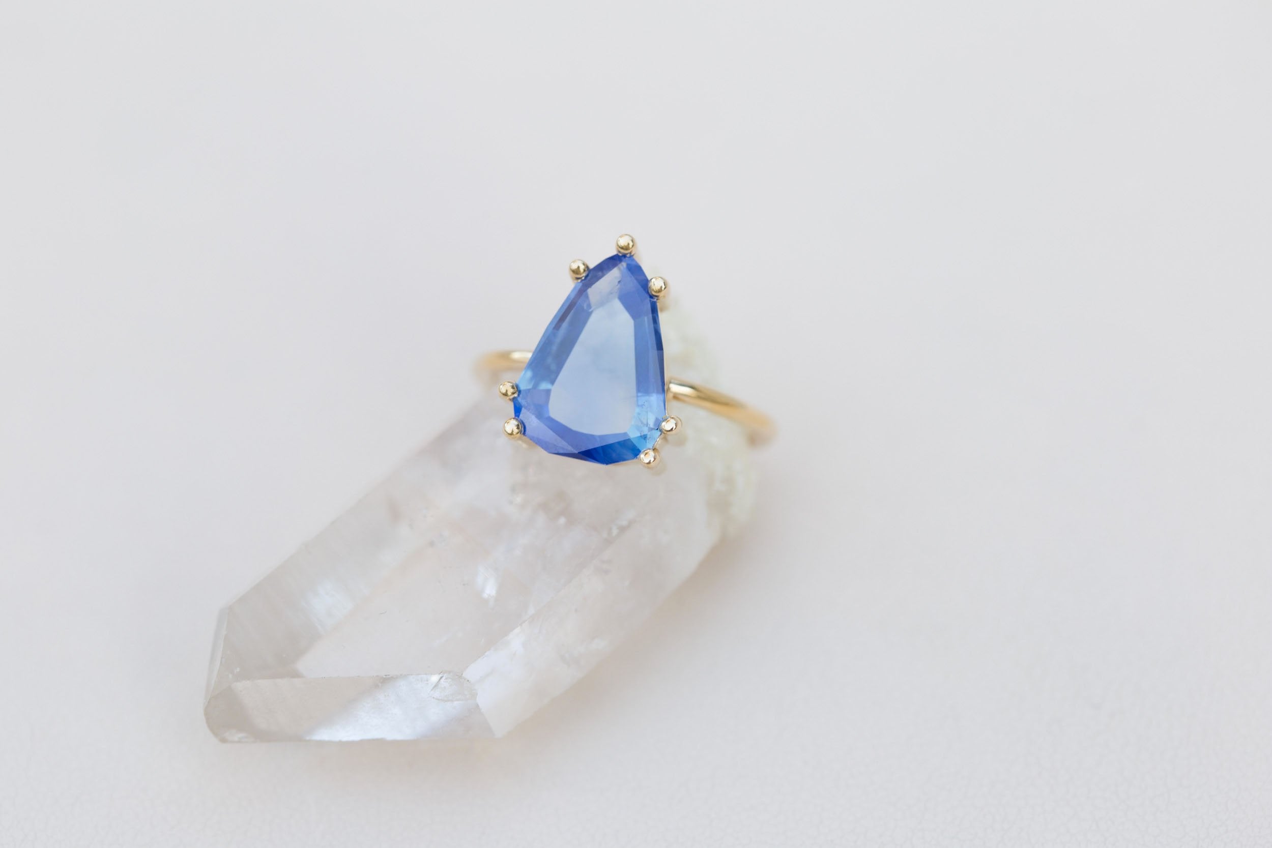 Mesa Ring | Portrait Cut Geometric Pear Sapphire Solitaire Engagement Ring 3.41 ct | 14k Recycled Gold | One of a Kind