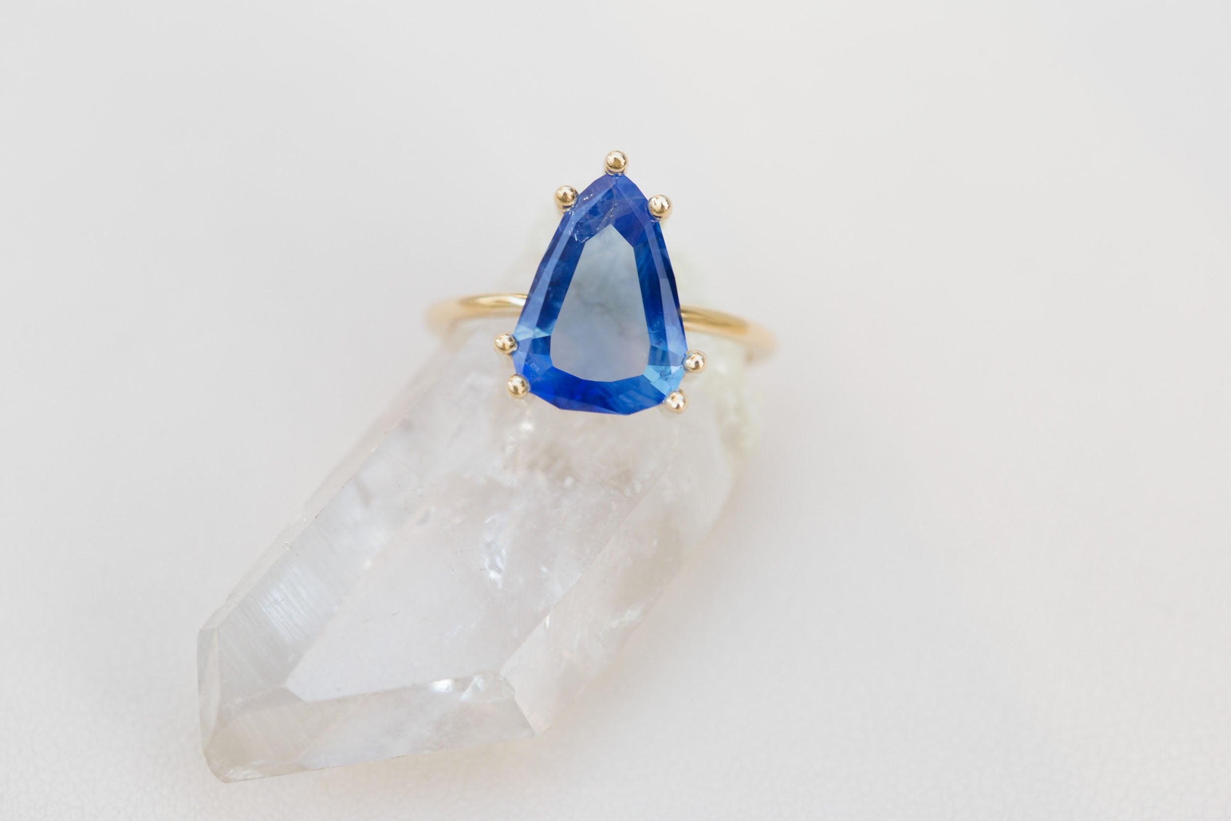 Mesa Ring | Portrait Cut Geometric Pear Sapphire Solitaire Engagement Ring 3.41 ct | 14k Recycled Gold | One of a Kind