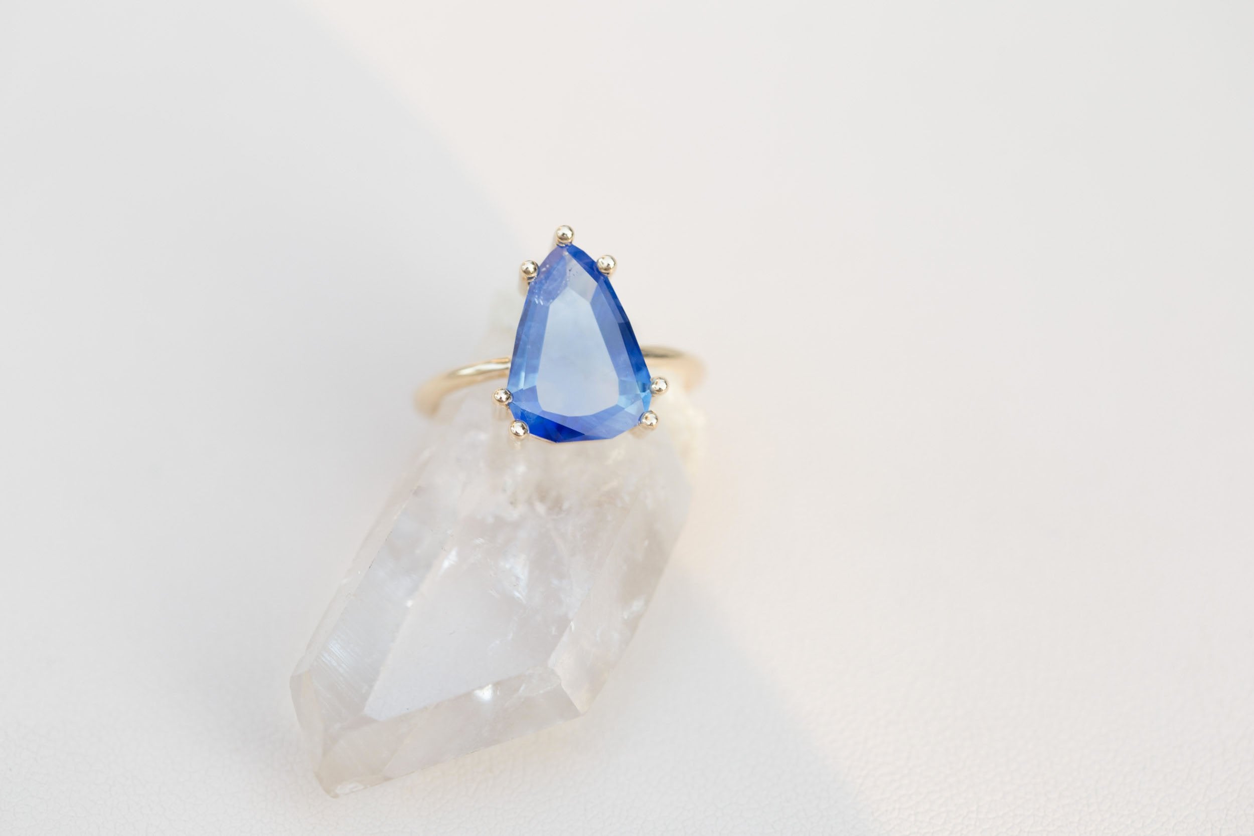 Mesa Ring | Portrait Cut Geometric Pear Sapphire Solitaire Engagement Ring 3.41 ct | 14k Recycled Gold | One of a Kind