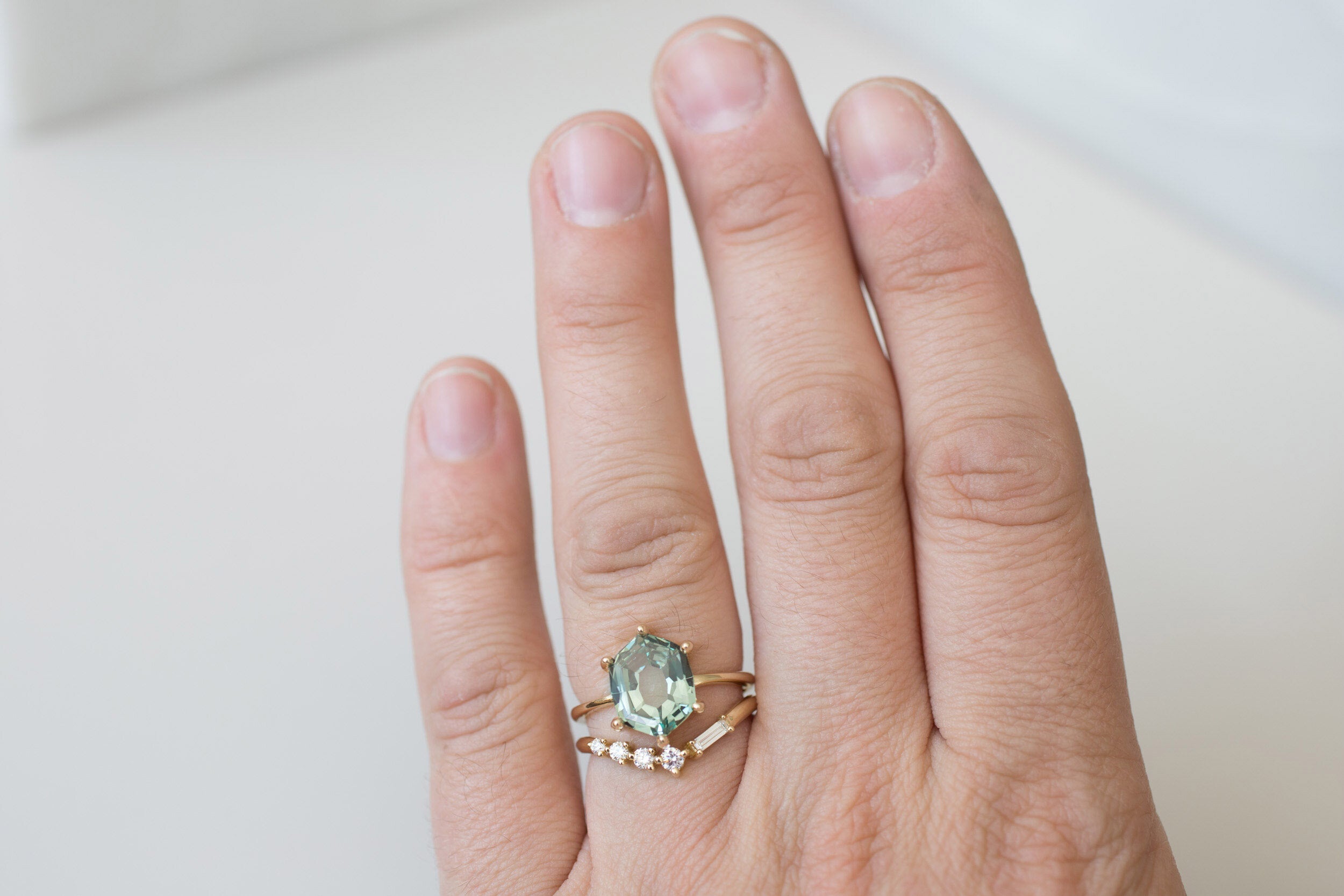 Mesa Ring | Portrait Cut Hexagonal Montana Sapphire Solitaire Engagement Ring | 14k Recycled Gold | One of a Kind