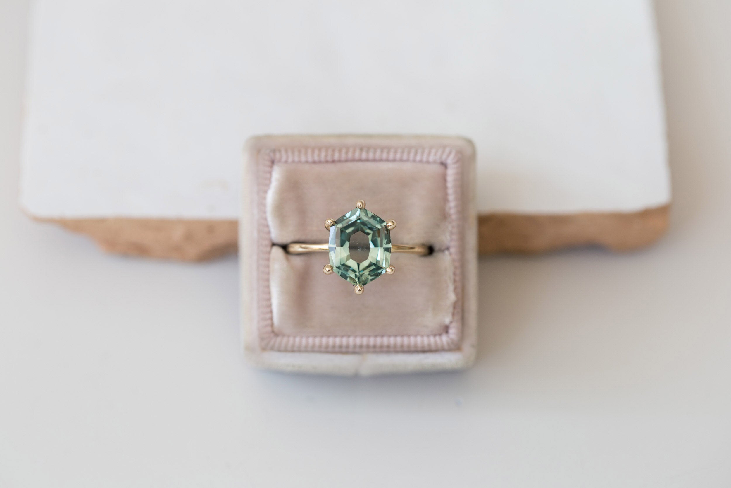 Mesa Ring | Portrait Cut Hexagonal Montana Sapphire Solitaire Engagement Ring | 14k Recycled Gold | One of a Kind