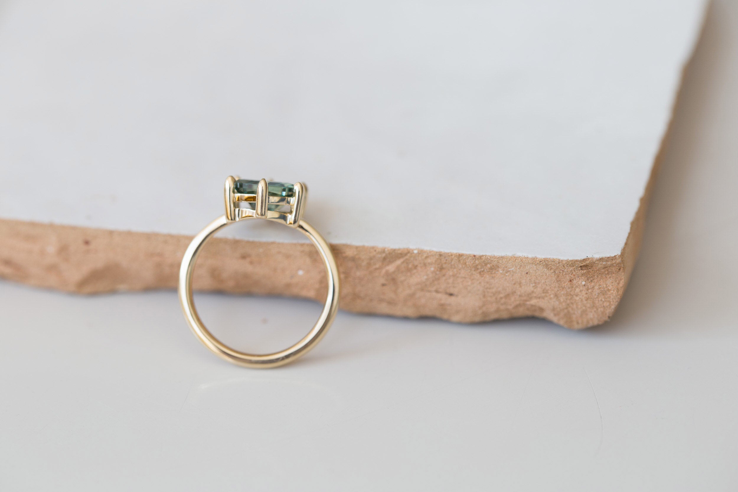 Mesa Ring | Portrait Cut Hexagonal Montana Sapphire Solitaire Engagement Ring | 14k Recycled Gold | One of a Kind