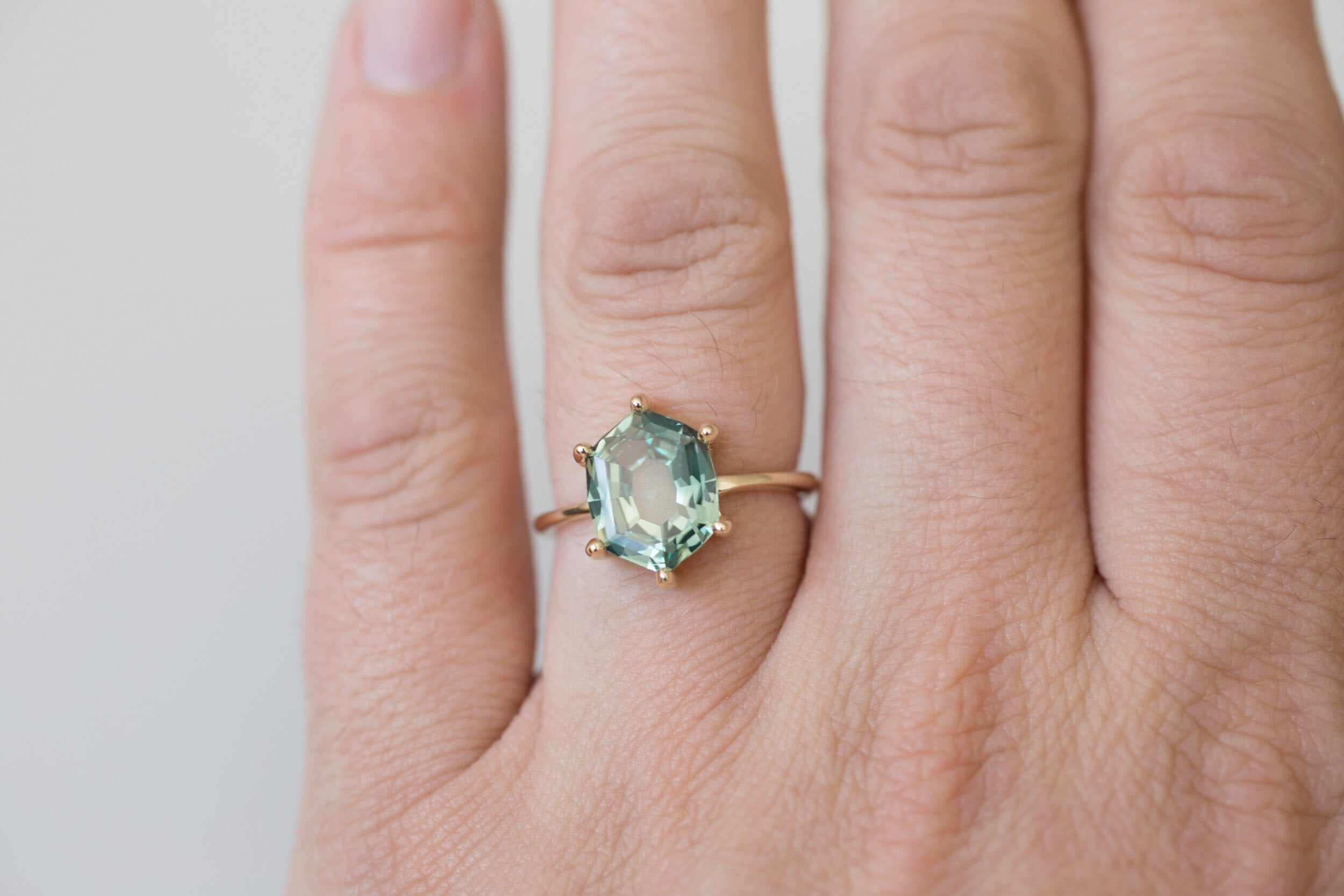 Mesa Ring | Portrait Cut Hexagonal Montana Sapphire Solitaire Engagement Ring | 14k Recycled Gold | One of a Kind