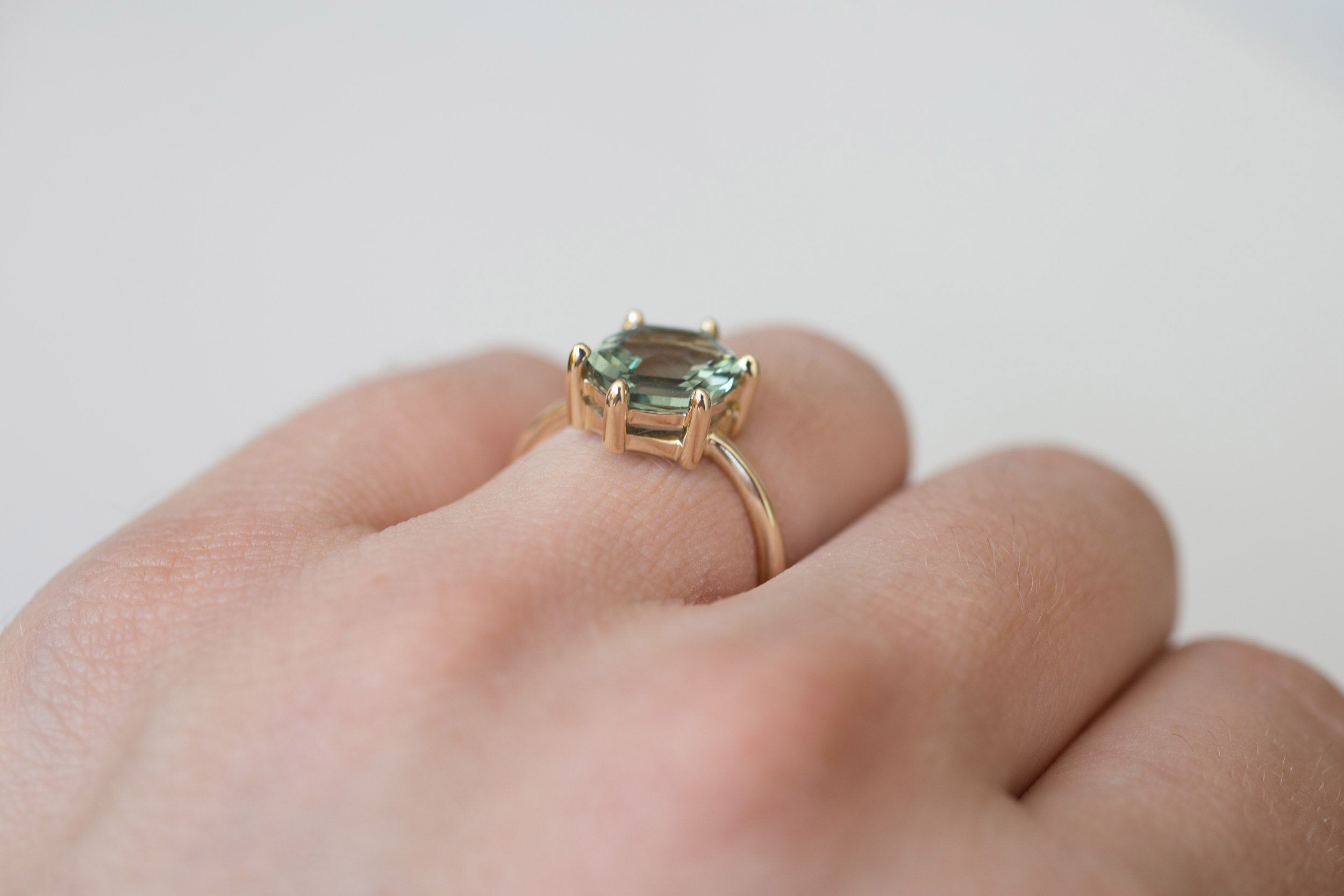 Mesa Ring | Portrait Cut Hexagonal Montana Sapphire Solitaire Engagement Ring | 14k Recycled Gold | One of a Kind
