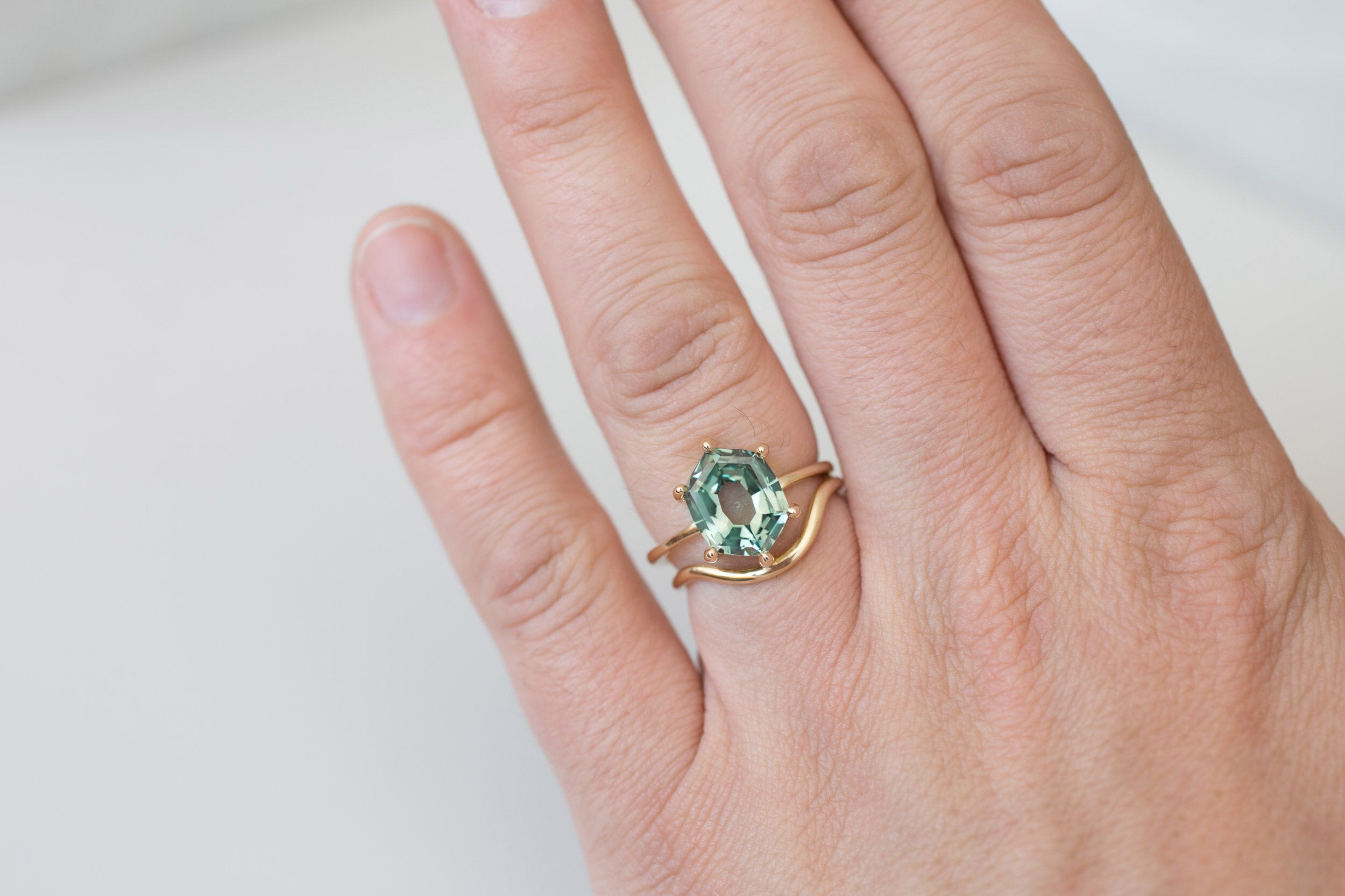 Mesa Ring | Portrait Cut Hexagonal Montana Sapphire Solitaire Engagement Ring | 14k Recycled Gold | One of a Kind