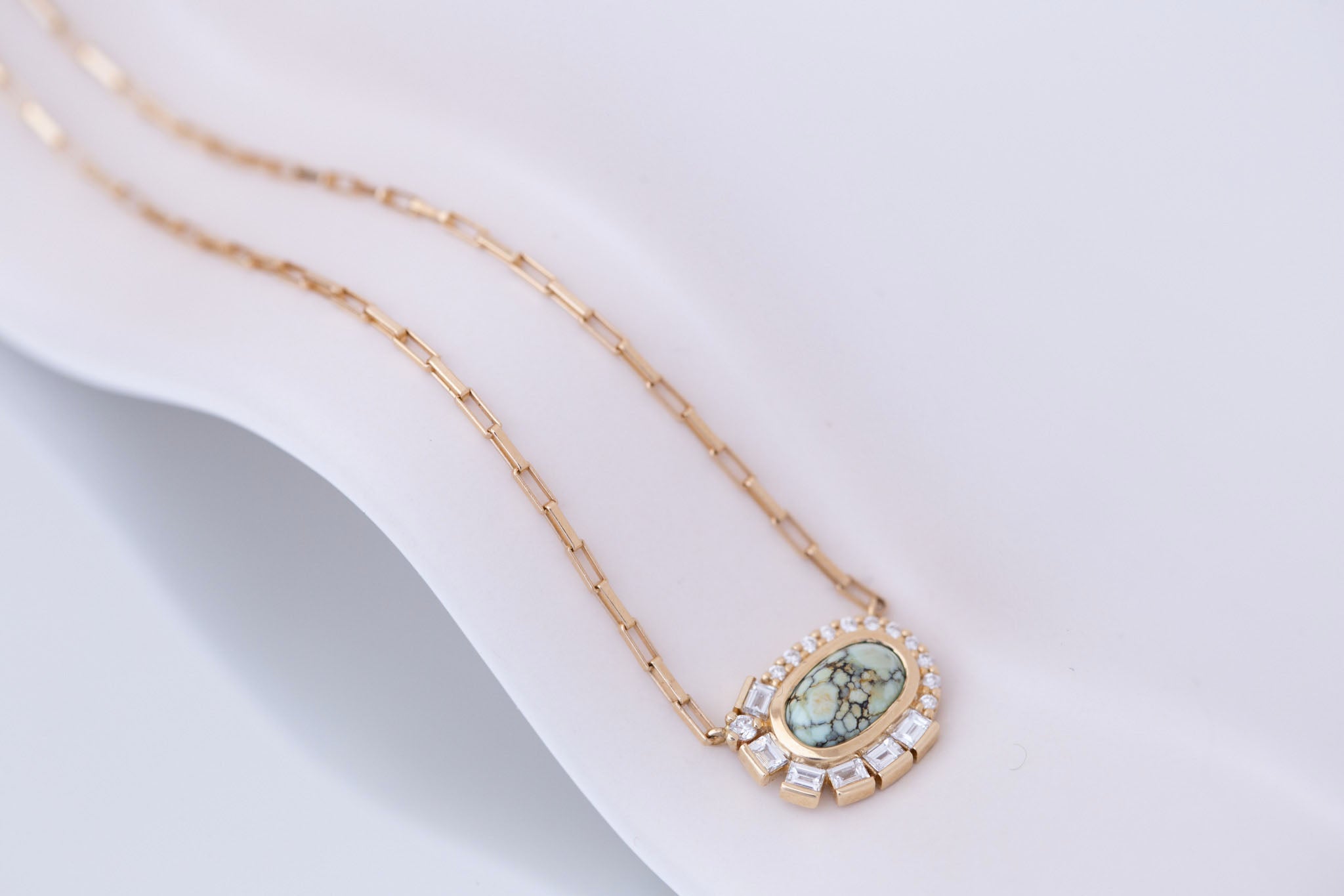 Primm Necklace | Variscite and Lab Diamond | 14k Yellow Gold | One of a Kind