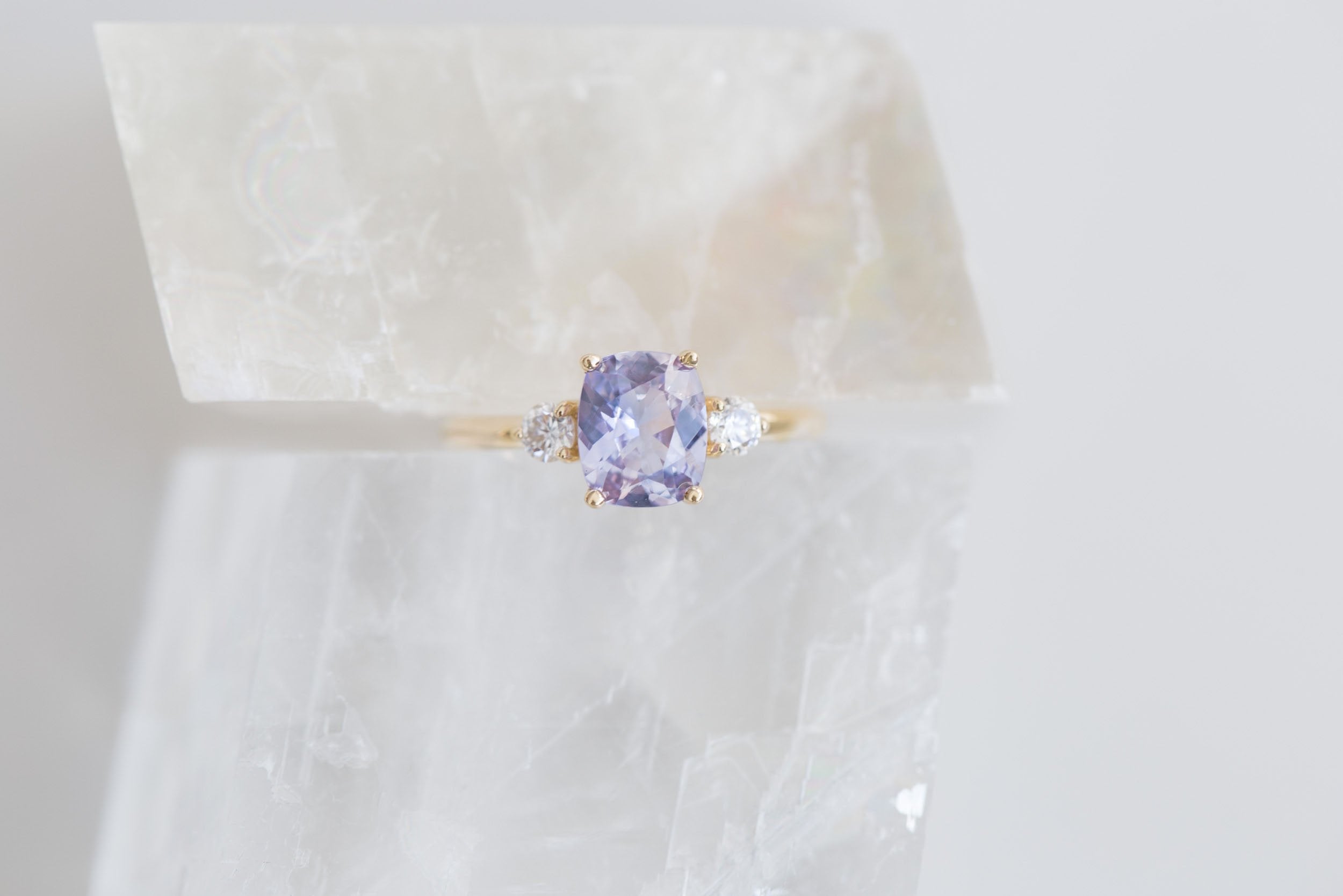Maeve Ring | Bicolor Cushion Sapphire + Round Diamond Accent Engagement Ring 1.92 ct | 14k Recycled Gold | One of a Kind
