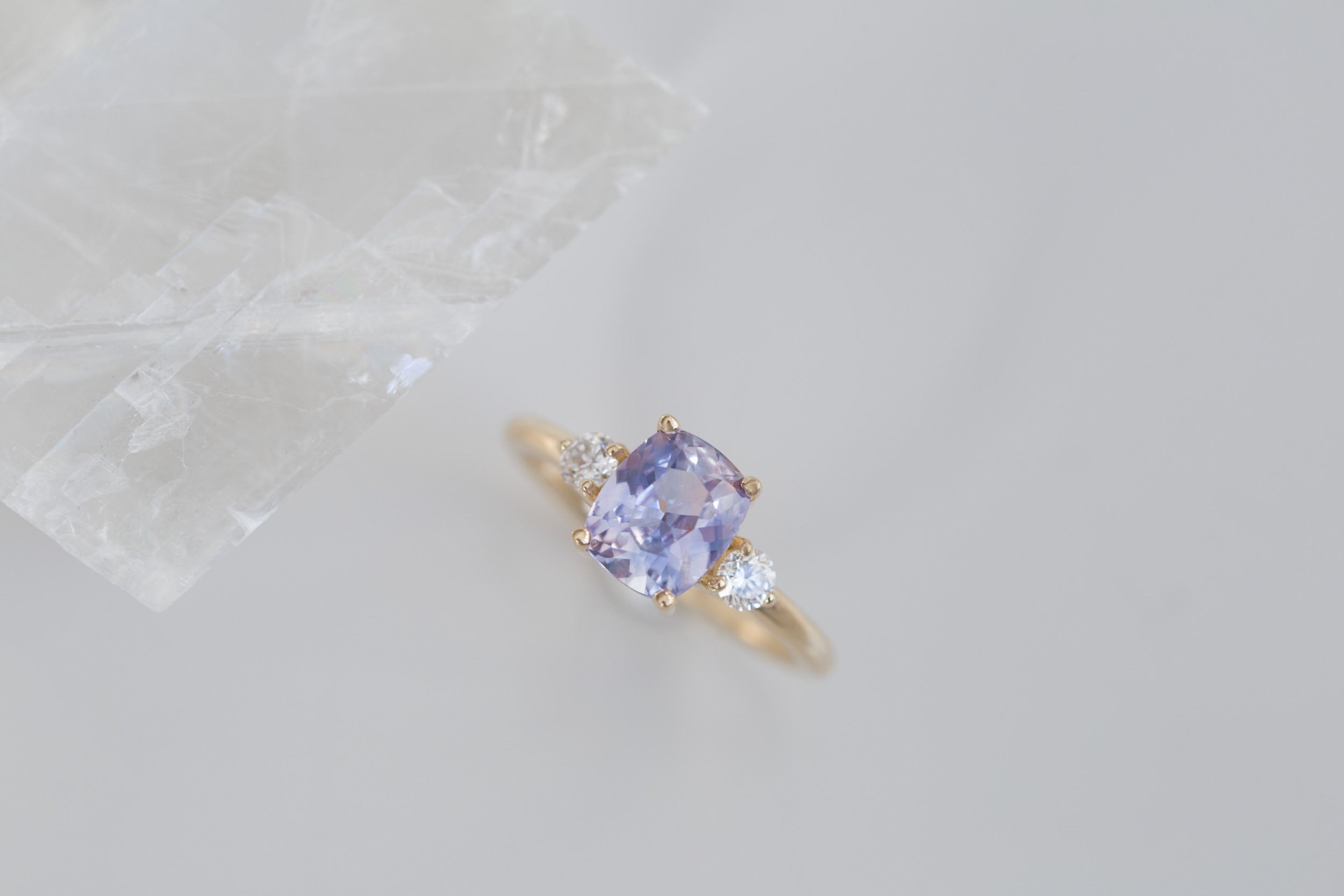Maeve Ring | Bicolor Cushion Sapphire + Round Diamond Accent Engagement Ring 1.92 ct | 14k Recycled Gold | One of a Kind