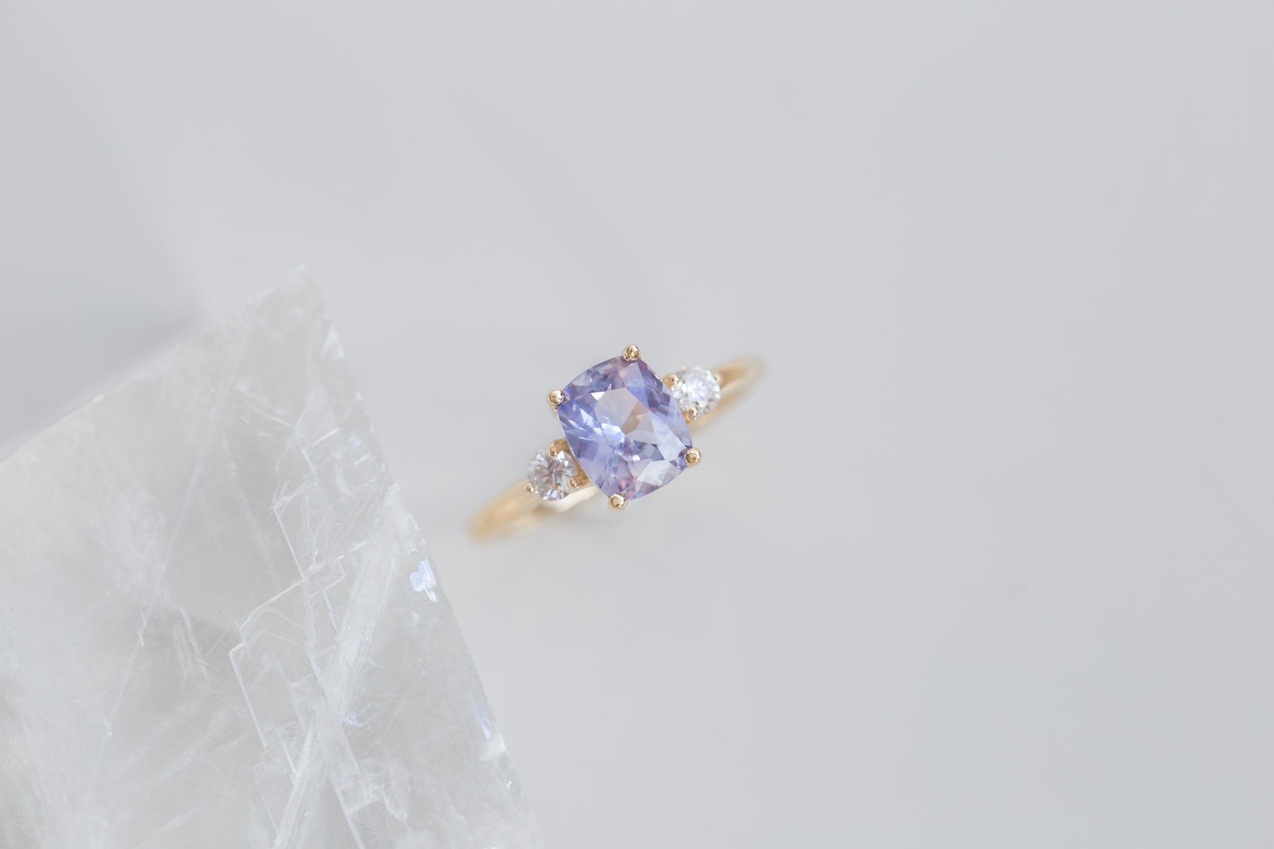 Maeve Ring | Bicolor Cushion Sapphire + Round Diamond Accent Engagement Ring 1.92 ct | 14k Recycled Gold | One of a Kind