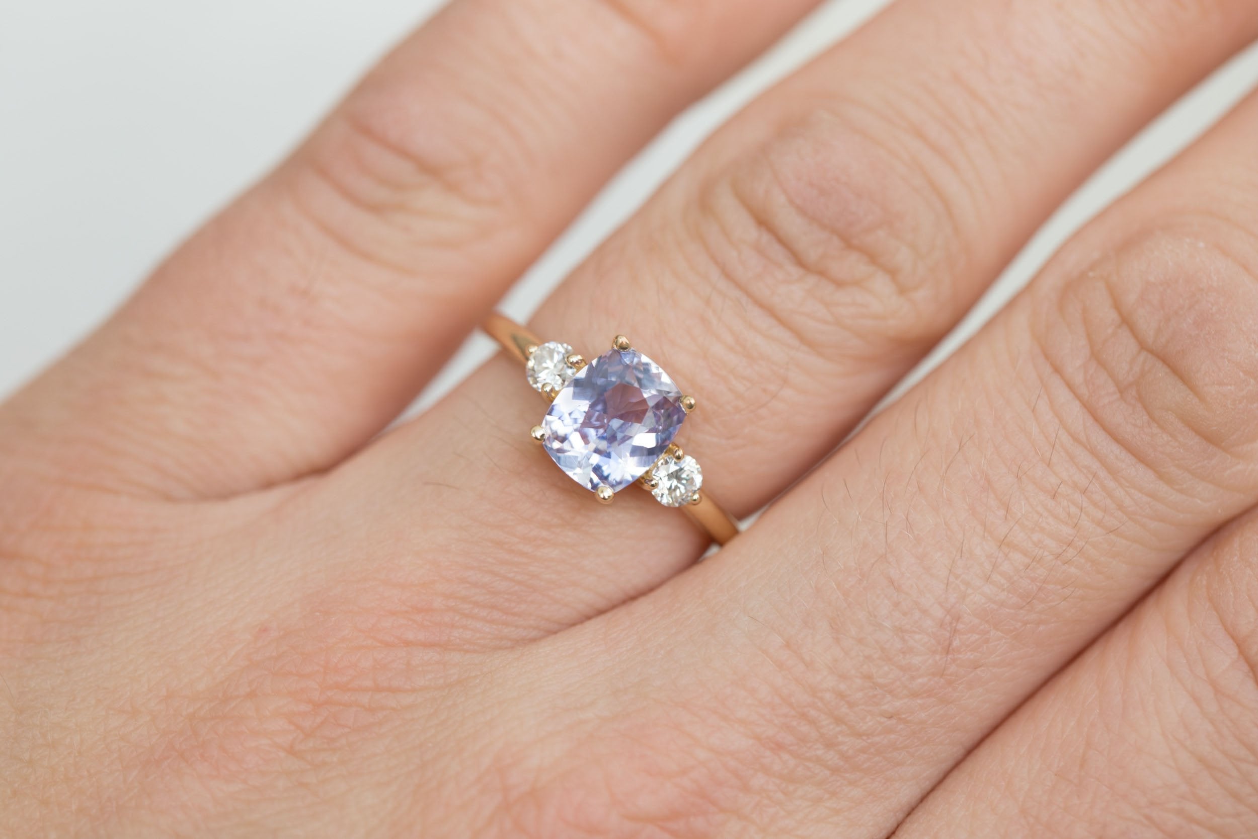 Maeve Ring | Bicolor Cushion Sapphire + Round Diamond Accent Engagement Ring 1.92 ct | 14k Recycled Gold | One of a Kind