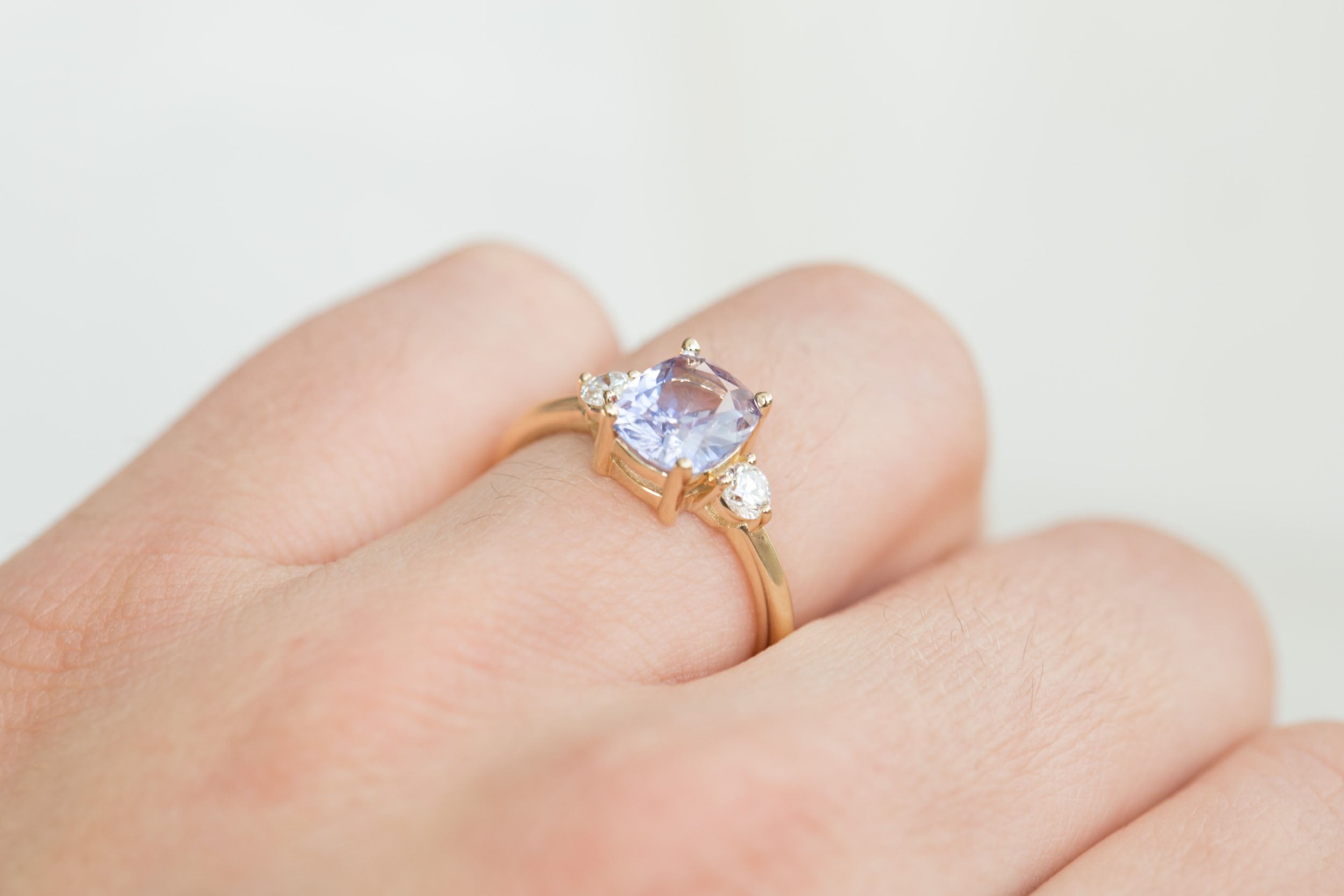 Maeve Ring | Bicolor Cushion Sapphire + Round Diamond Accent Engagement Ring 1.92 ct | 14k Recycled Gold | One of a Kind