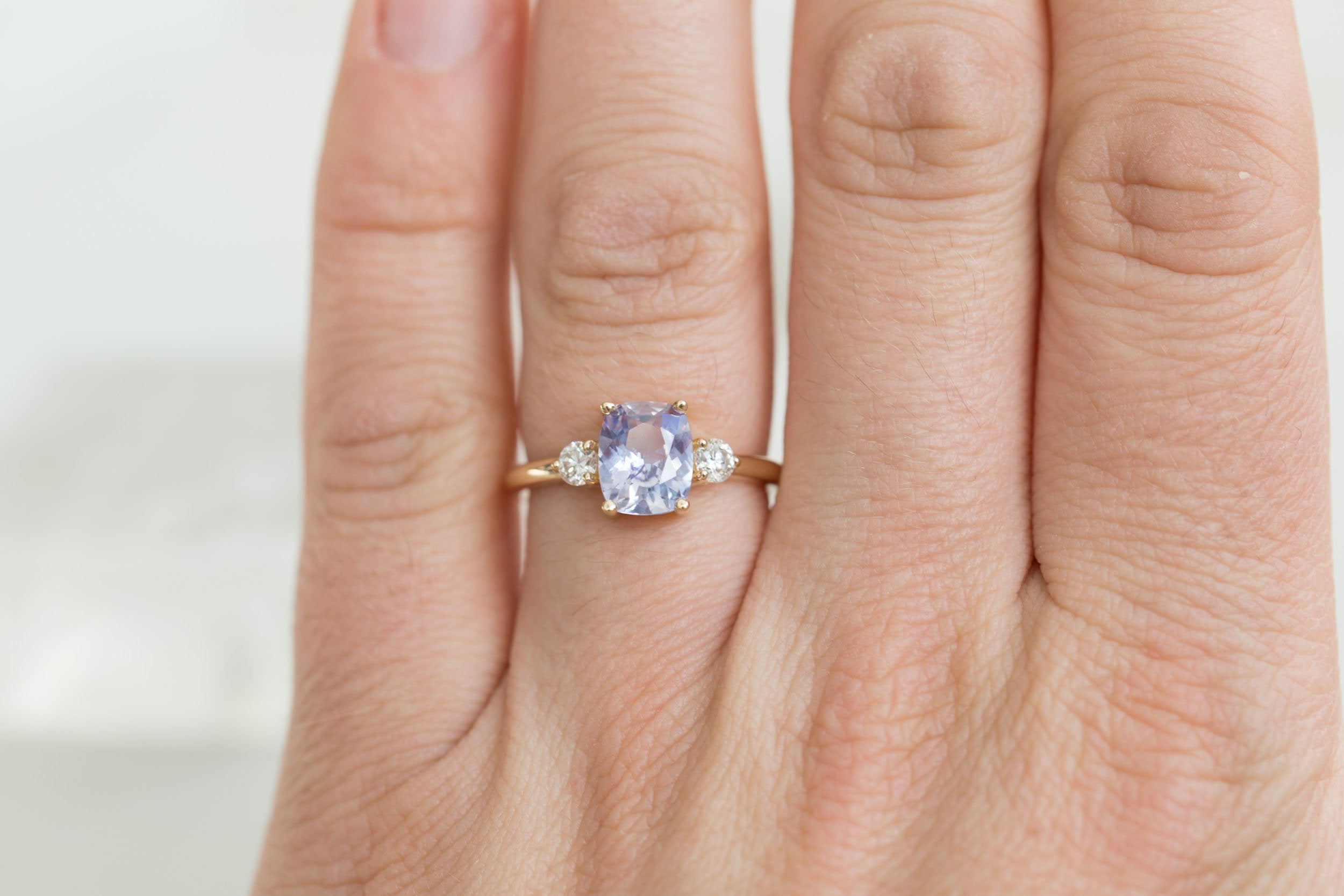 Maeve Ring | Bicolor Cushion Sapphire + Round Diamond Accent Engagement Ring 1.92 ct | 14k Recycled Gold | One of a Kind