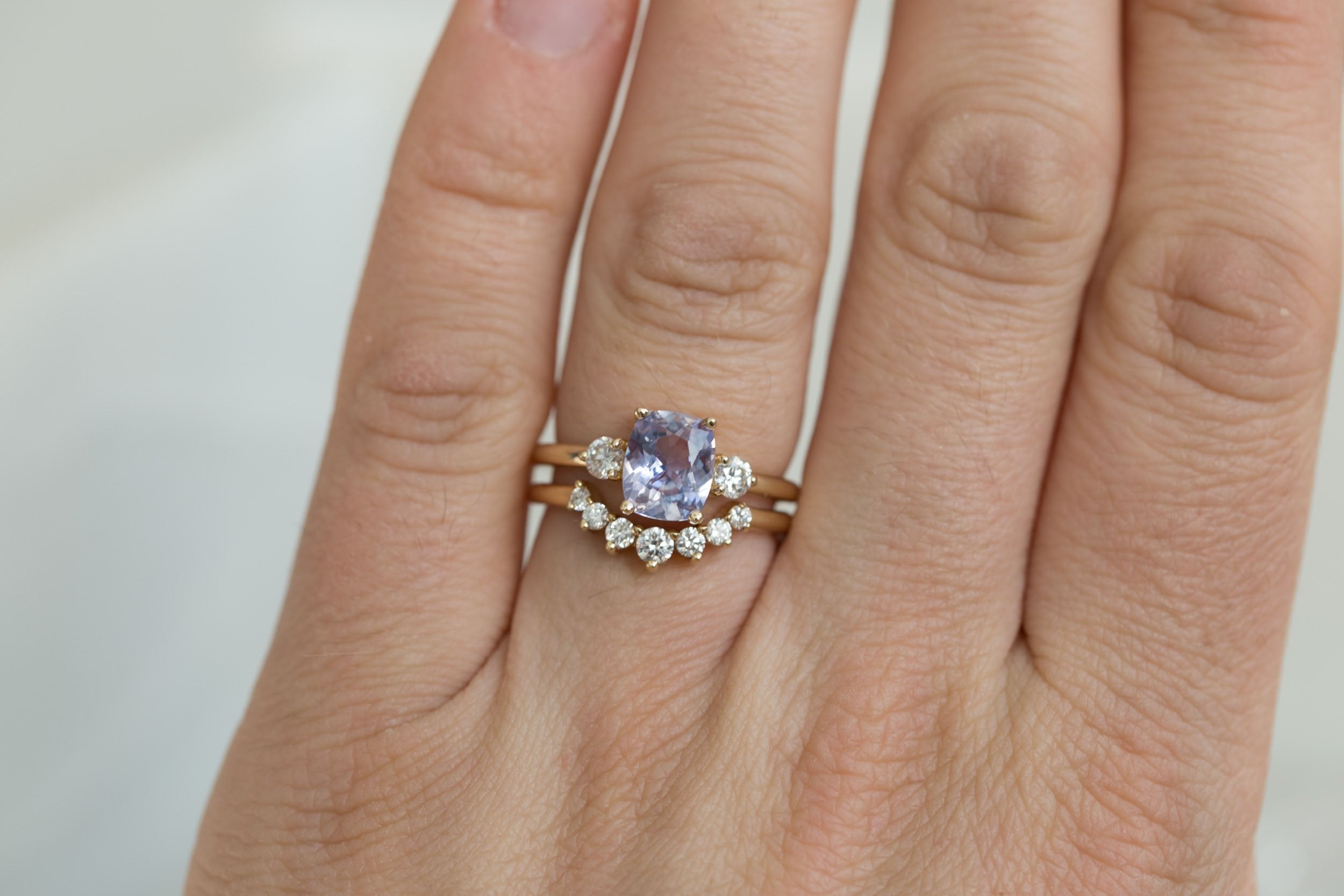 Maeve Ring | Bicolor Cushion Sapphire + Round Diamond Accent Engagement Ring 1.92 ct | 14k Recycled Gold | One of a Kind
