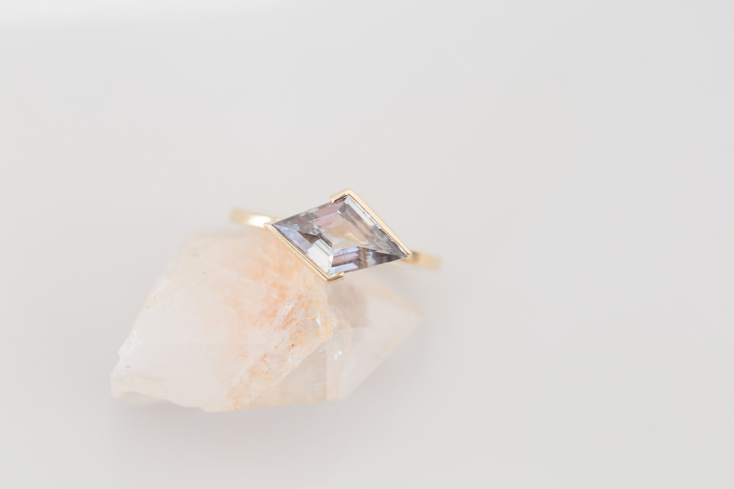 Varda Ring | Greenish Gray Rhombus Engagement Ring 1.76 ct | 14k Recycled Gold | One of a Kind