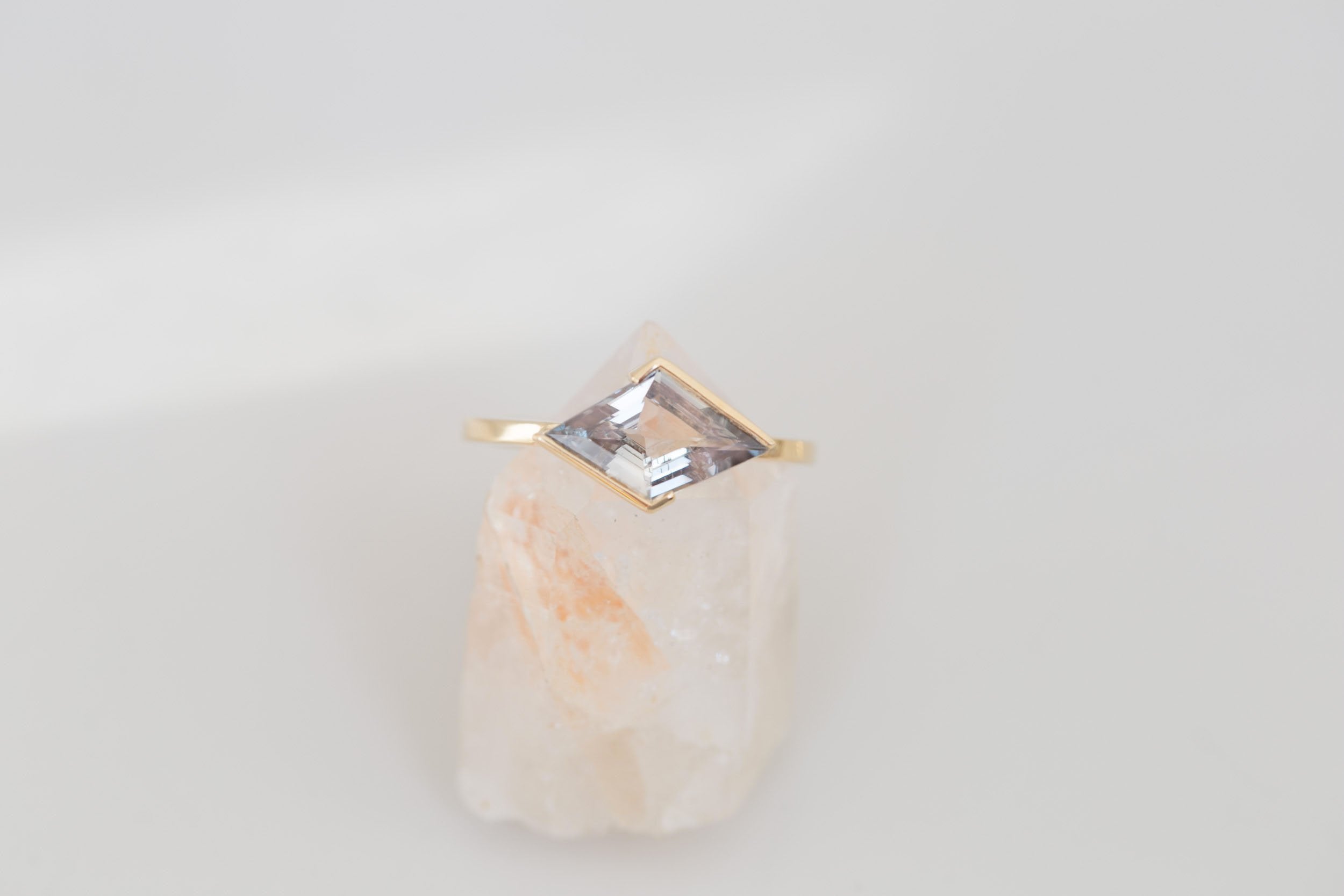 Varda Ring | Greenish Gray Rhombus Engagement Ring 1.76 ct | 14k Recycled Gold | One of a Kind