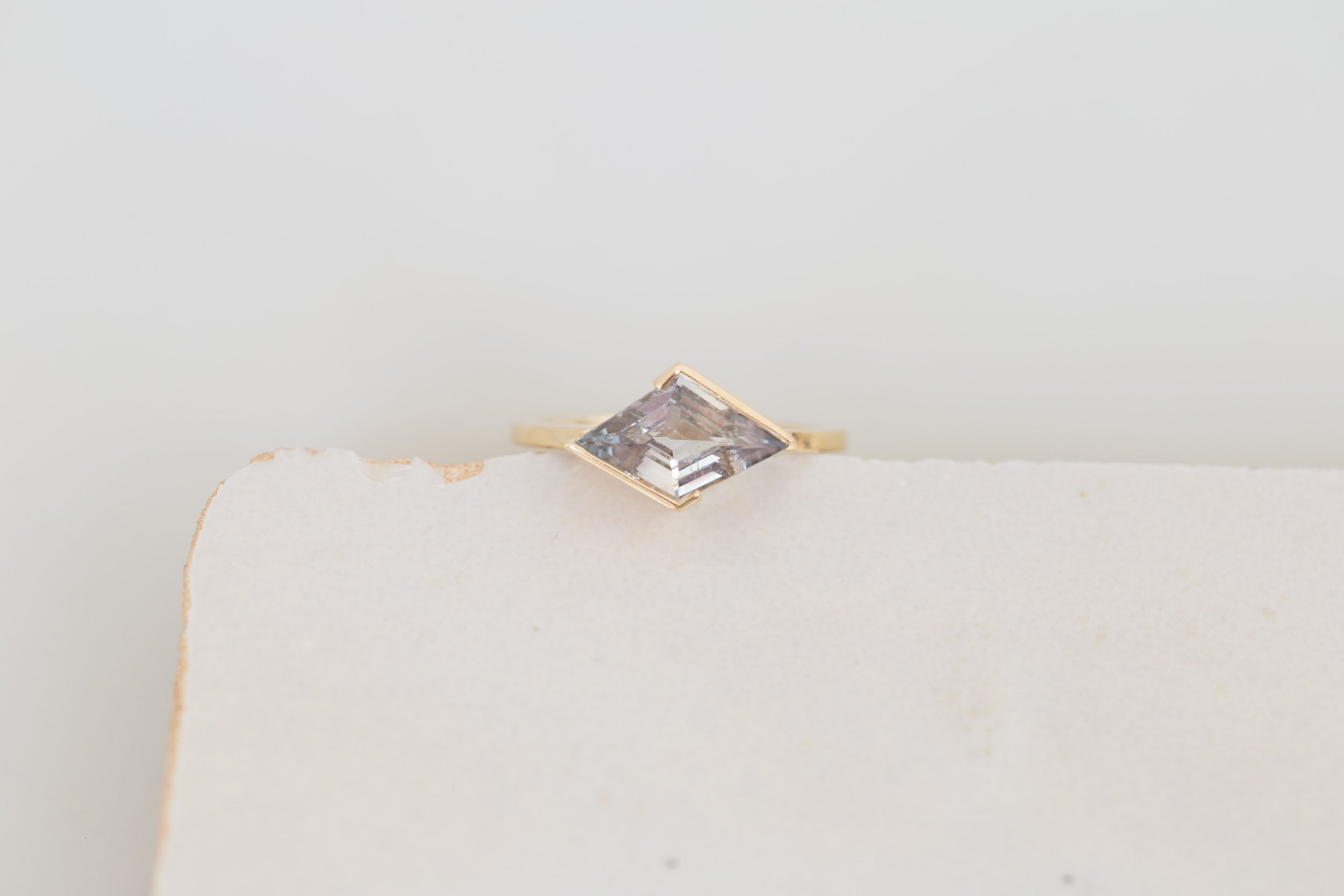 Varda Ring | Greenish Gray Rhombus Engagement Ring 1.76 ct | 14k Recycled Gold | One of a Kind