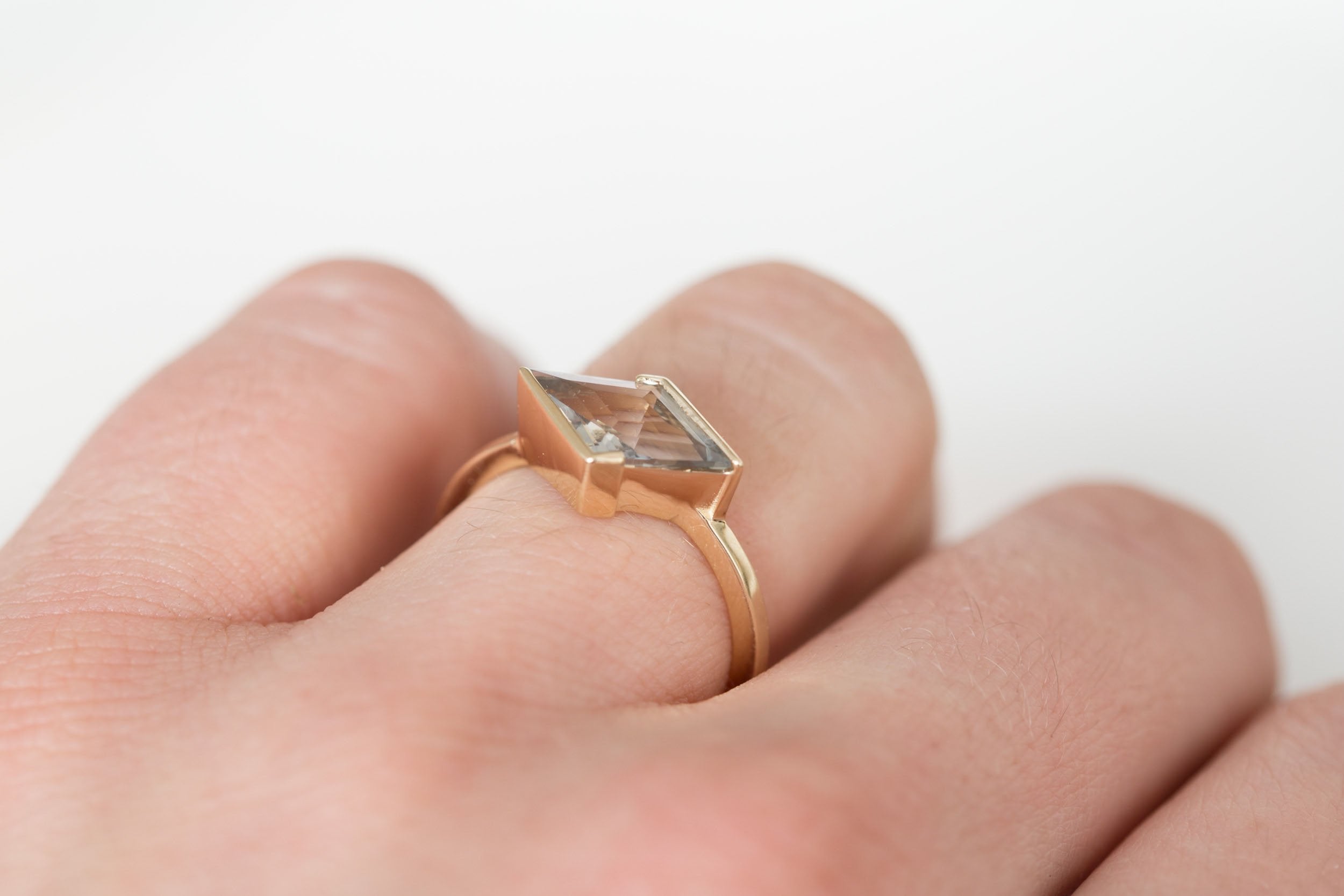 Varda Ring | Greenish Gray Rhombus Engagement Ring 1.76 ct | 14k Recycled Gold | One of a Kind