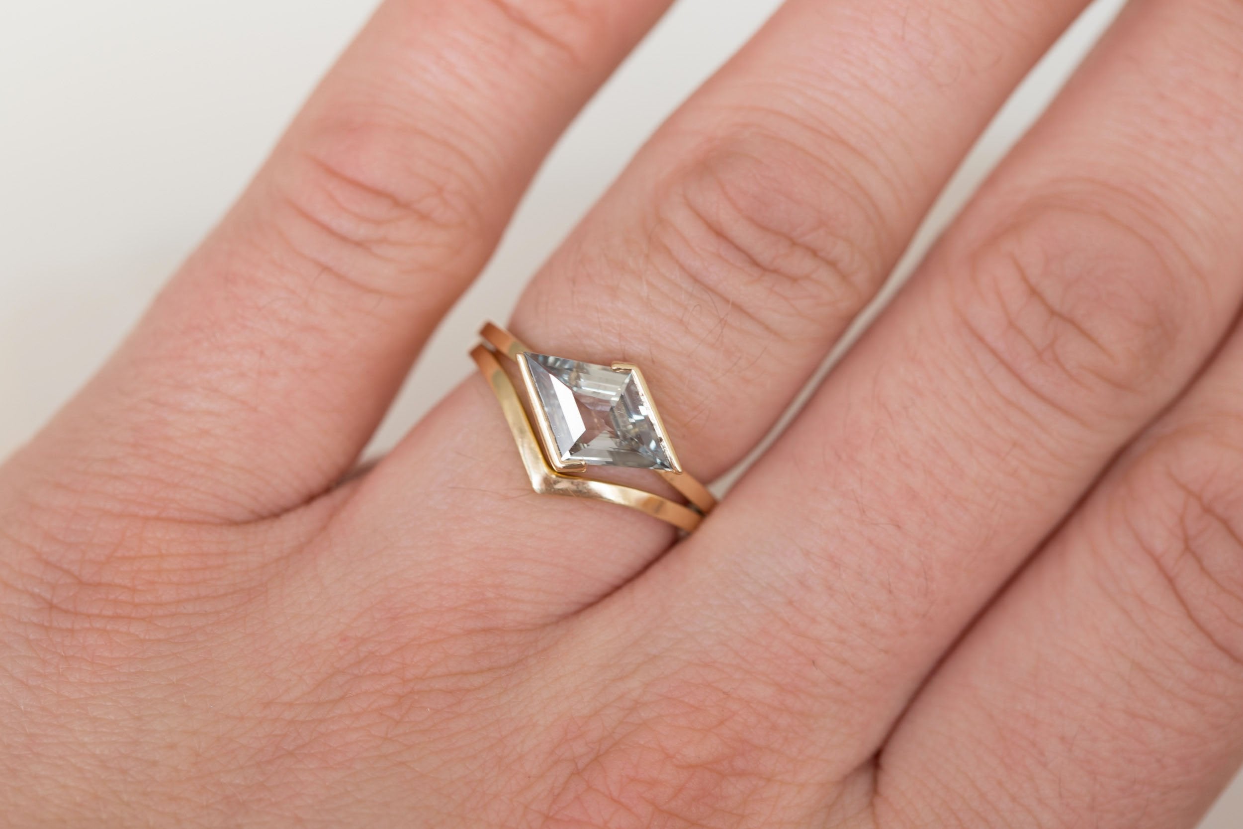 Varda Ring | Greenish Gray Rhombus Engagement Ring 1.76 ct | 14k Recycled Gold | One of a Kind