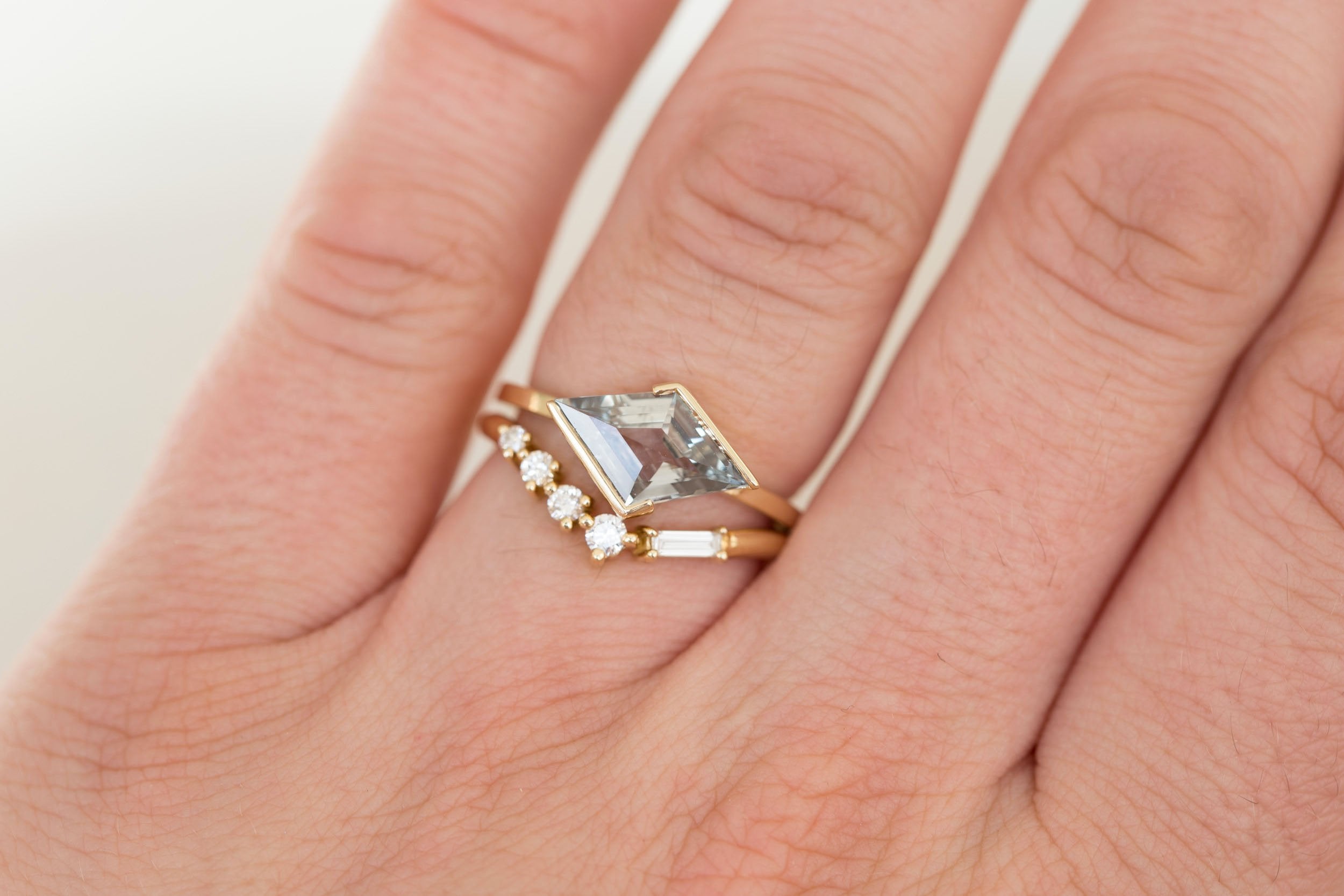 Varda Ring | Greenish Gray Rhombus Engagement Ring 1.76 ct | 14k Recycled Gold | One of a Kind