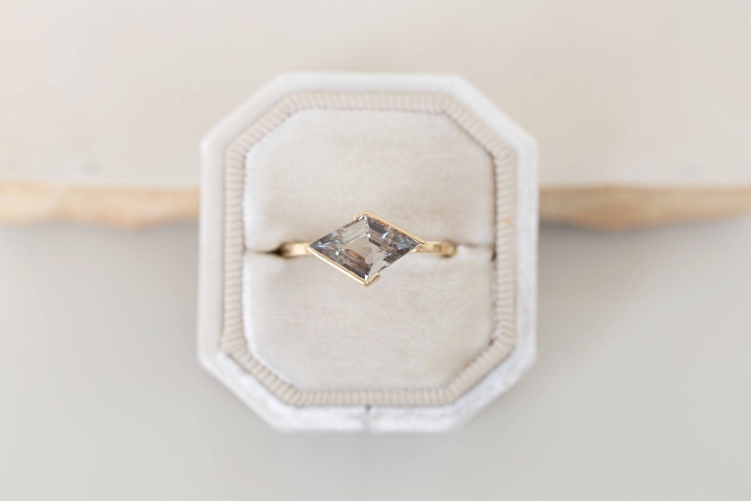 Varda Ring | Greenish Gray Rhombus Engagement Ring 1.76 ct | 14k Recycled Gold | One of a Kind