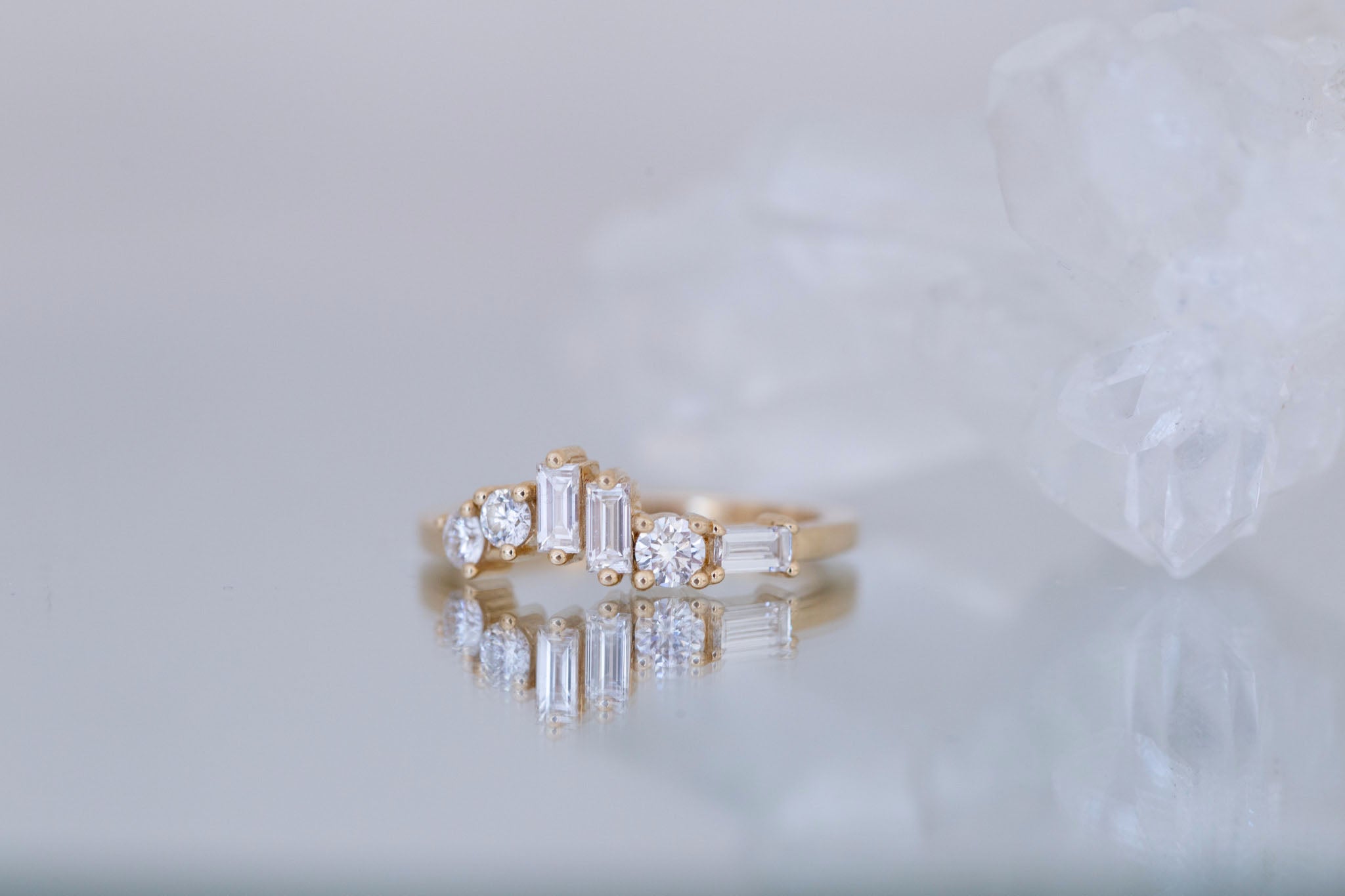 Rian Ring | Lab Diamond Baguette and Round Wave Engagement Ring | 14k Recycled Gold