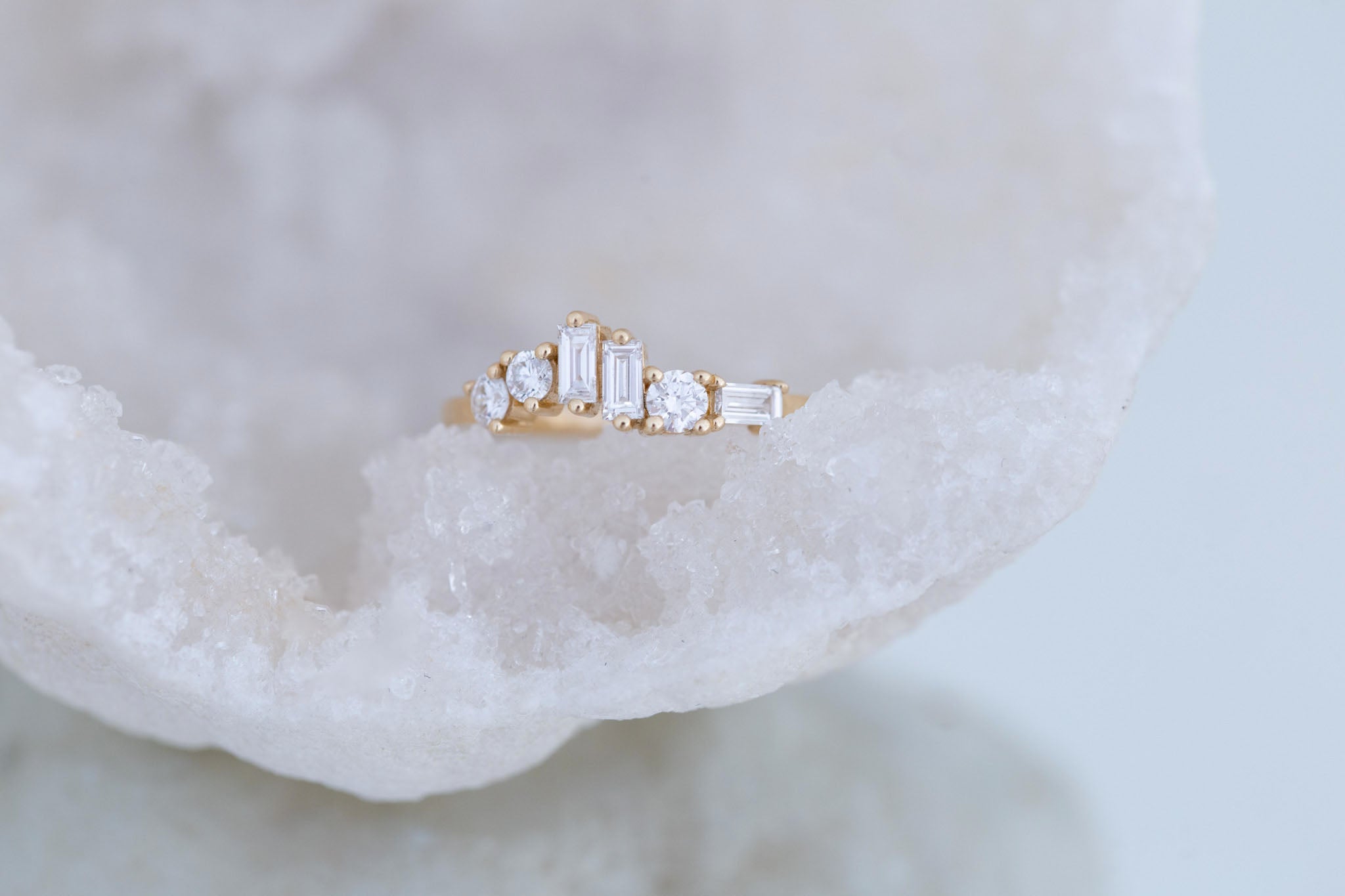 Rian Ring | Lab Diamond Baguette and Round Wave Engagement Ring | 14k Recycled Gold