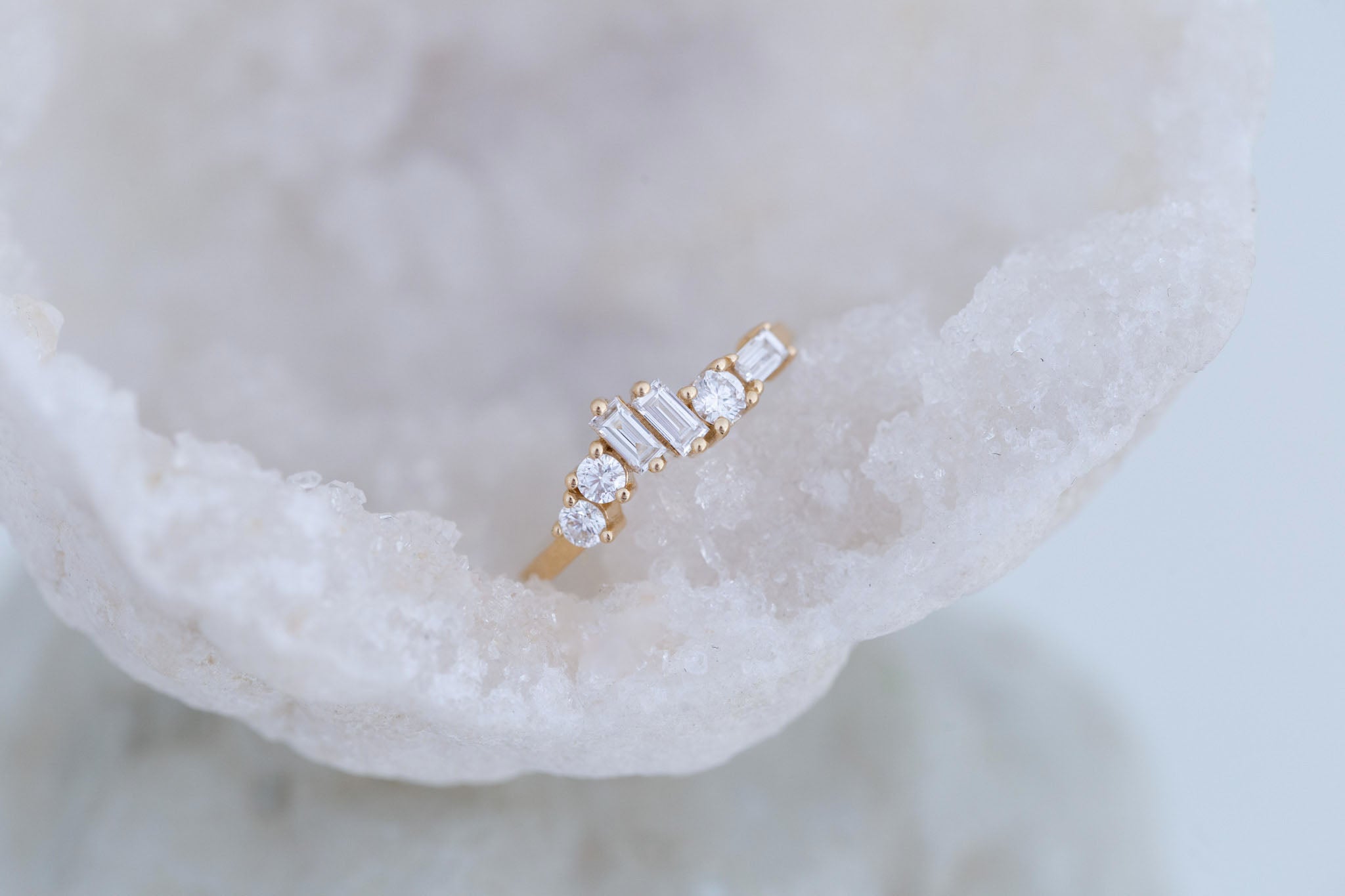 Rian Ring | Lab Diamond Baguette and Round Wave Engagement Ring | 14k Recycled Gold